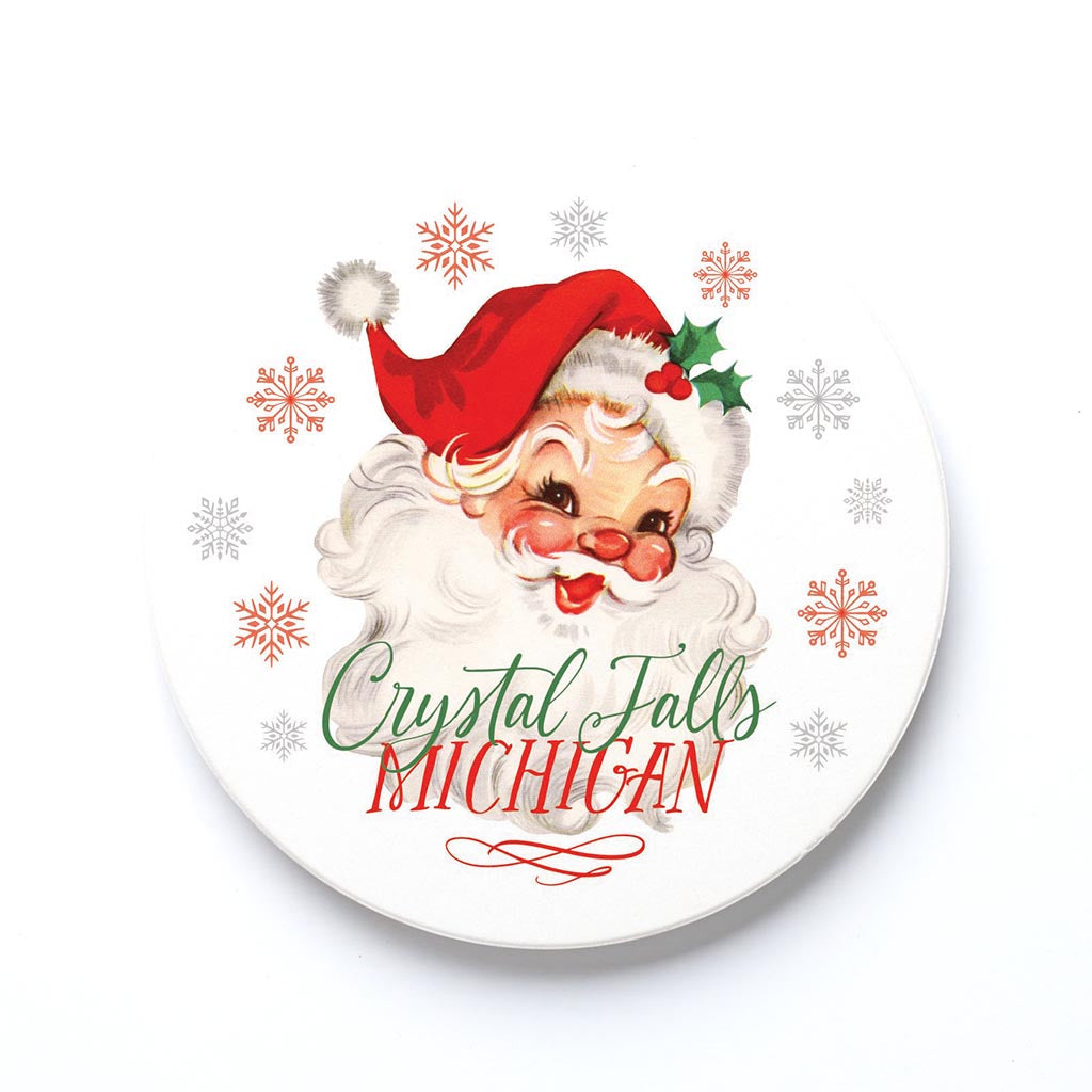 Ceramic Round Coaster-Classic Santa Crystal Falls Michigan -0