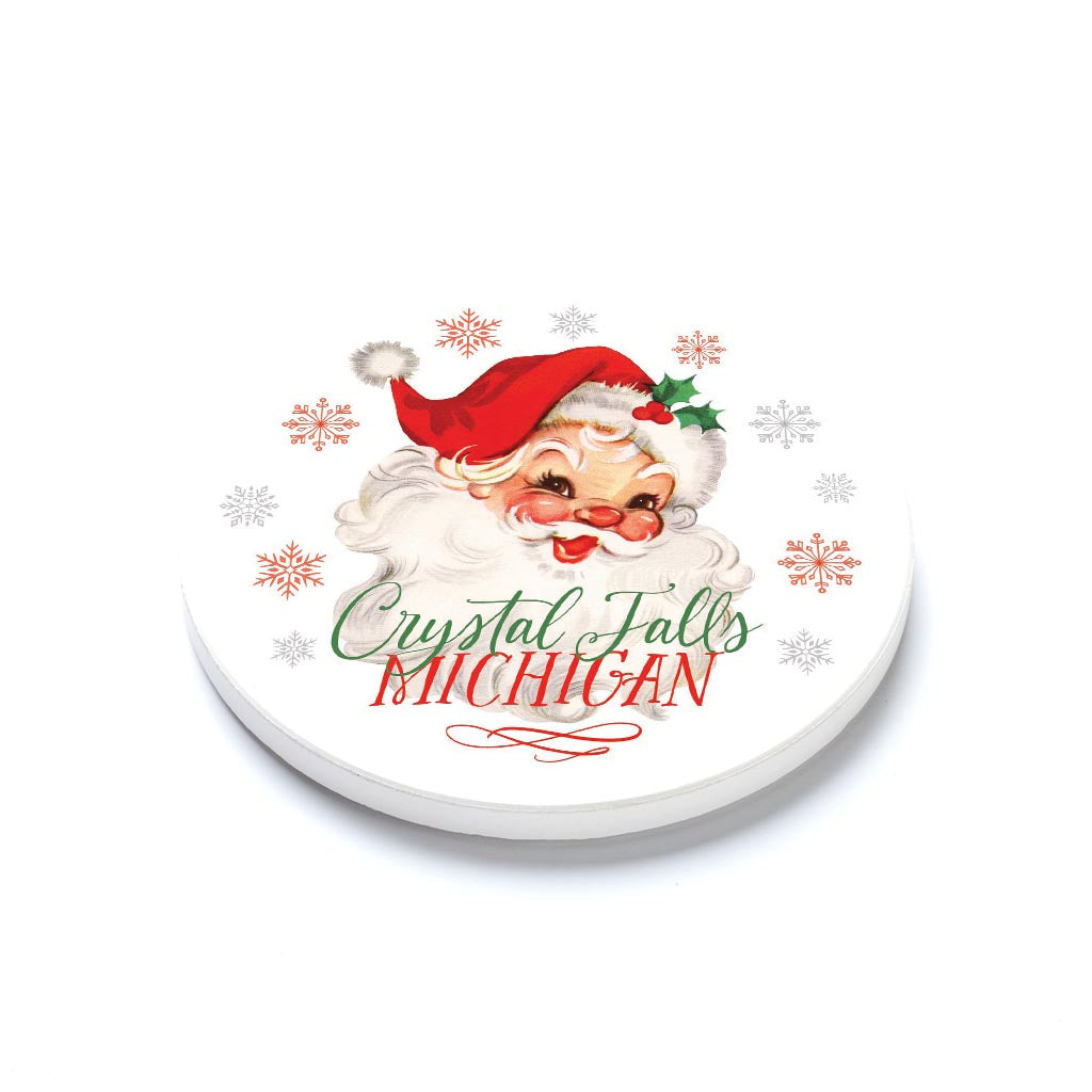 Ceramic Round Coaster-Classic Santa Crystal Falls Michigan -1