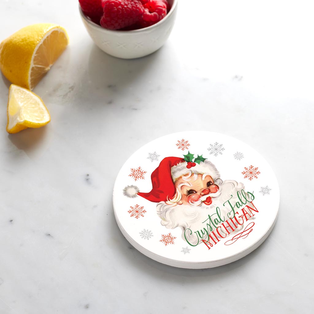 Ceramic Round Coaster-Classic Santa Crystal Falls Michigan -3