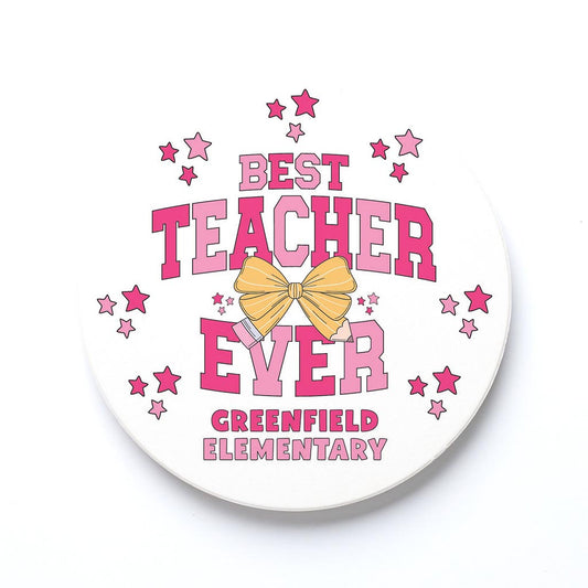 Ceramic Round Coaster-Love+Local Classroom Coquette Best Teacher Ever -0