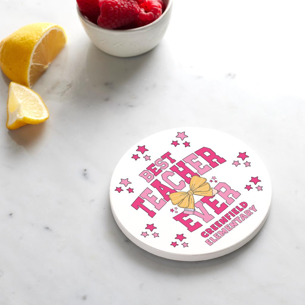 Ceramic Round Coaster-Love+Local Classroom Coquette Best Teacher Ever -3