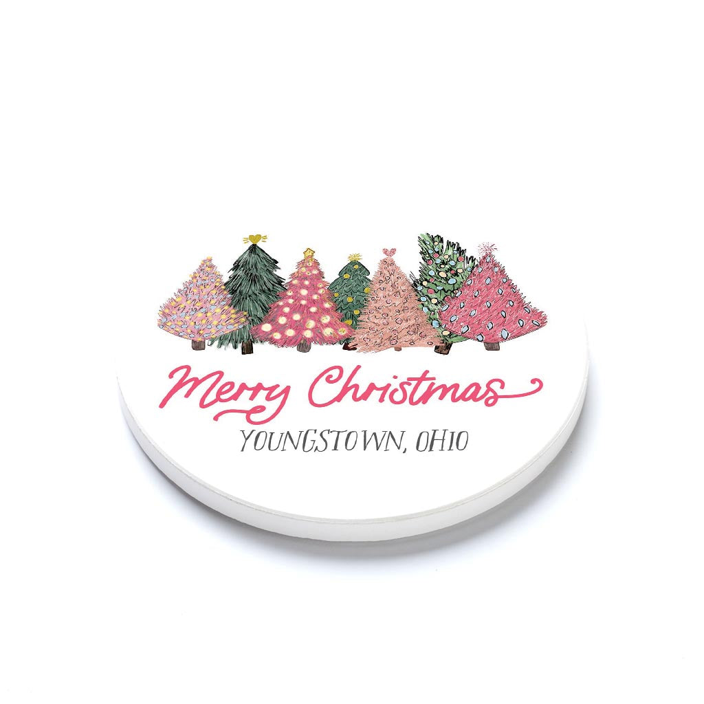 Ceramic Round Coaster-Pink Trees Youngstown Ohio