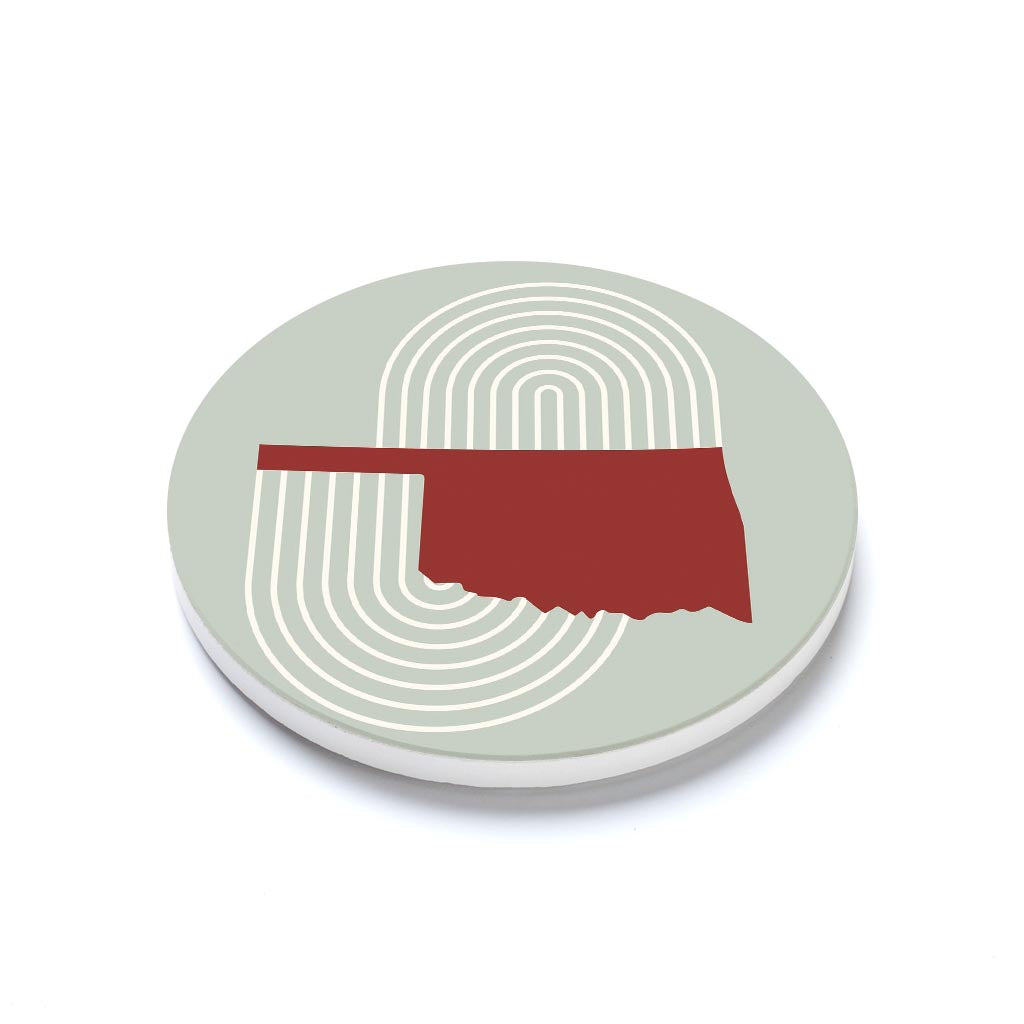 Ceramic Round Coaster-Modern Minimalist Oklahoma Retro State Shape