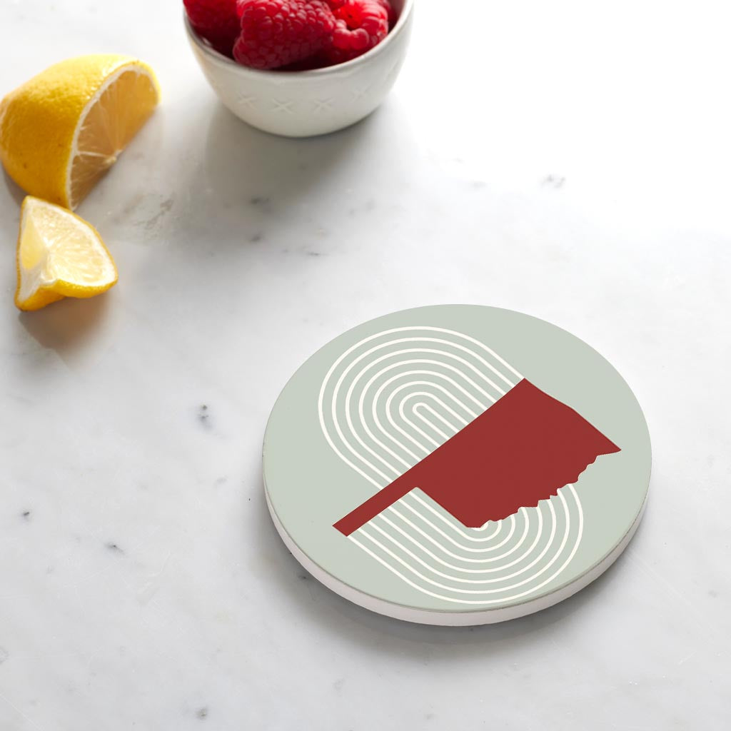 Ceramic Round Coaster-Modern Minimalist Oklahoma Retro State Shape
