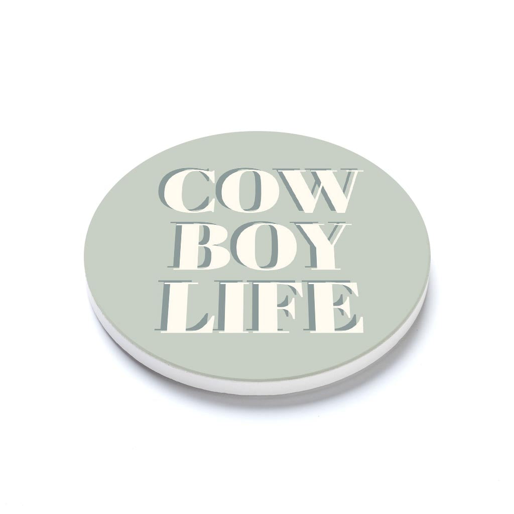 Ceramic Round Coaster-Modern Minimalist Oklahoma Cowboy Life