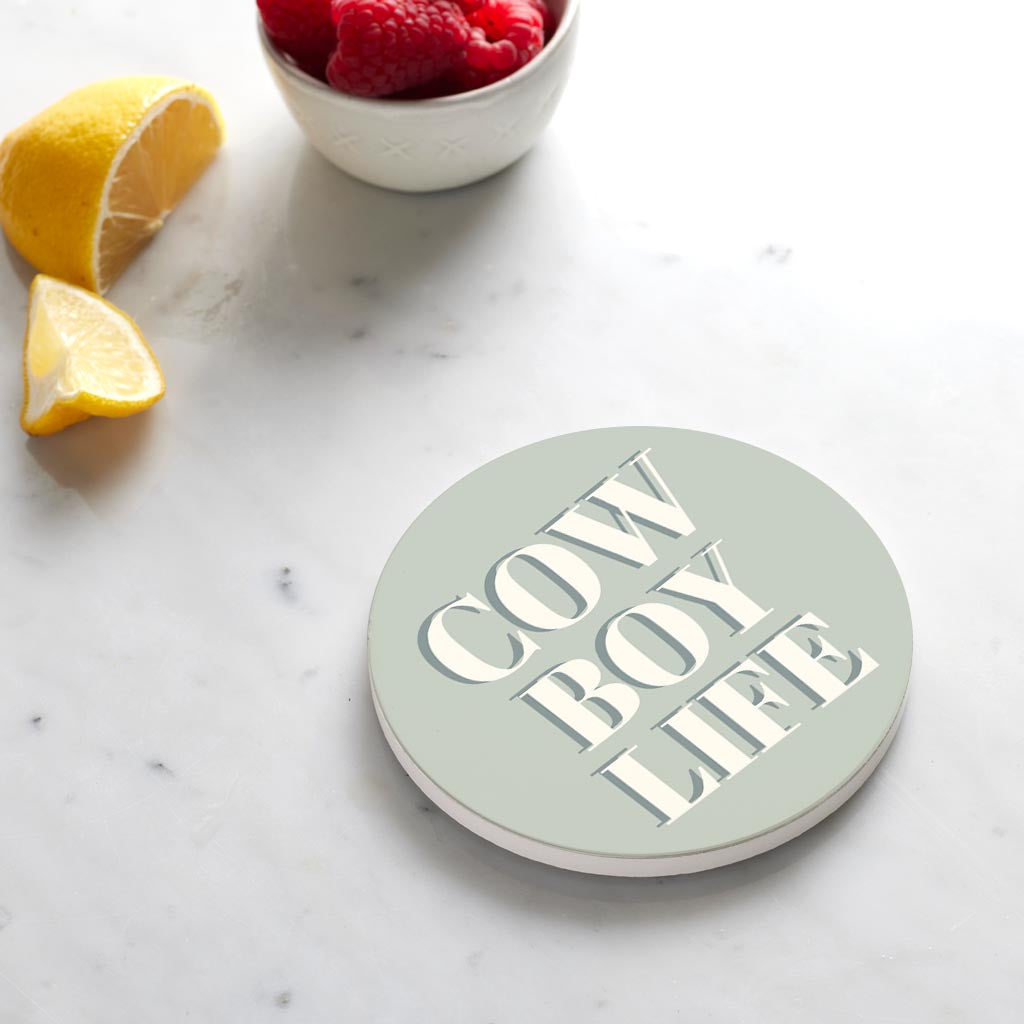 Ceramic Round Coaster-Modern Minimalist Oklahoma Cowboy Life