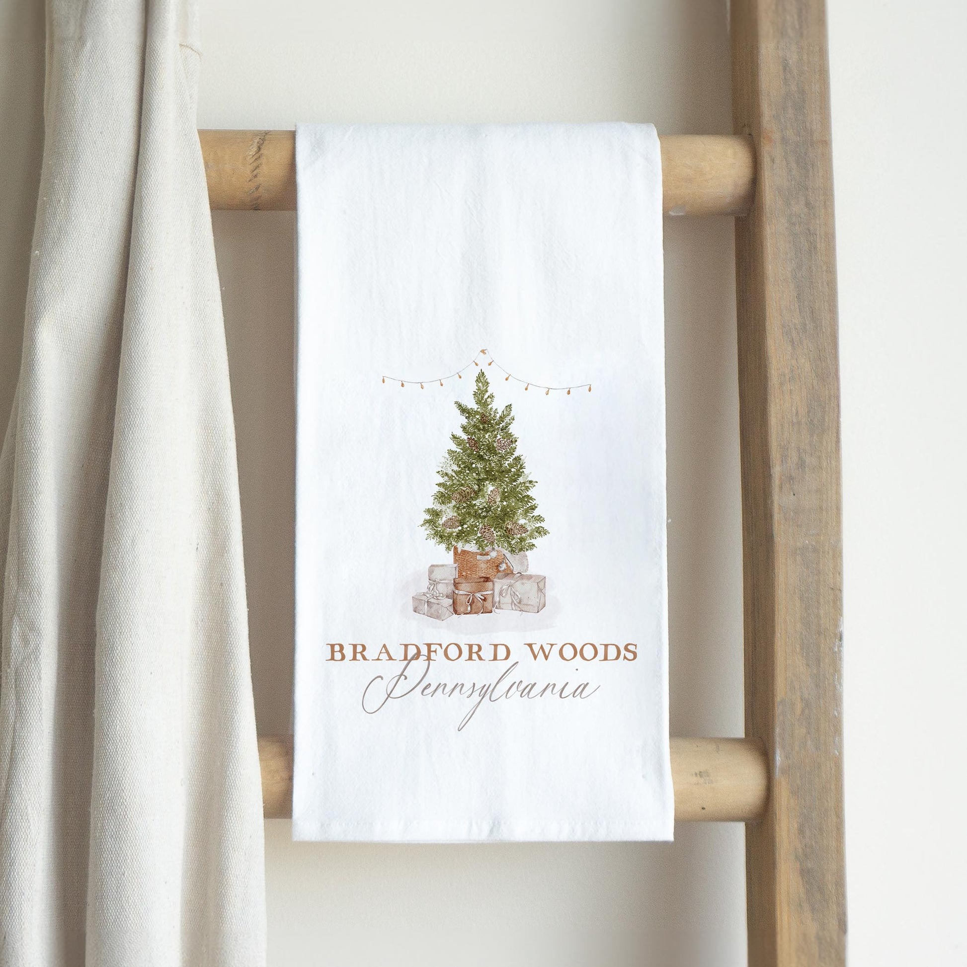 Cotton Tea Towel White-Cottage Tree Bradford Woods Pennsylvania -2
