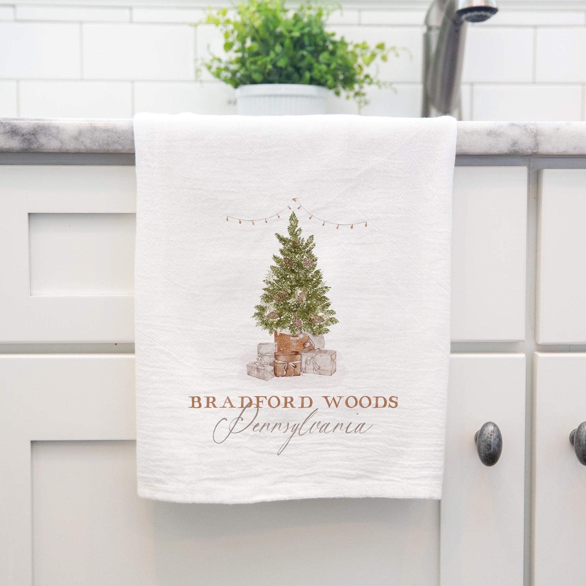 Cotton Tea Towel White-Cottage Tree Bradford Woods Pennsylvania -3