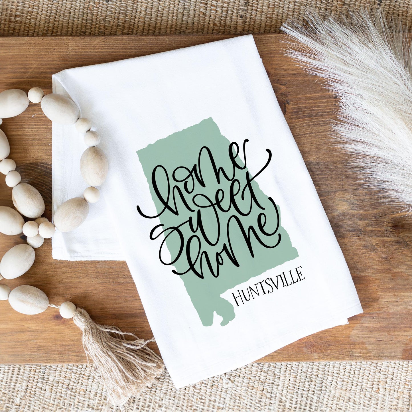 Cotton Tea Towel White-Home Sweet Home Huntsville Alabama -1