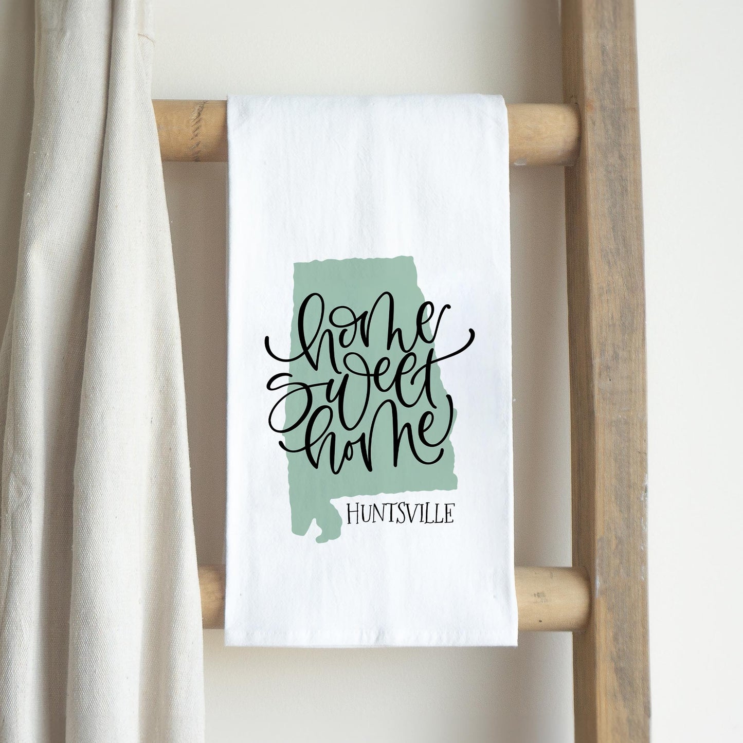 Cotton Tea Towel White-Home Sweet Home Huntsville Alabama -2