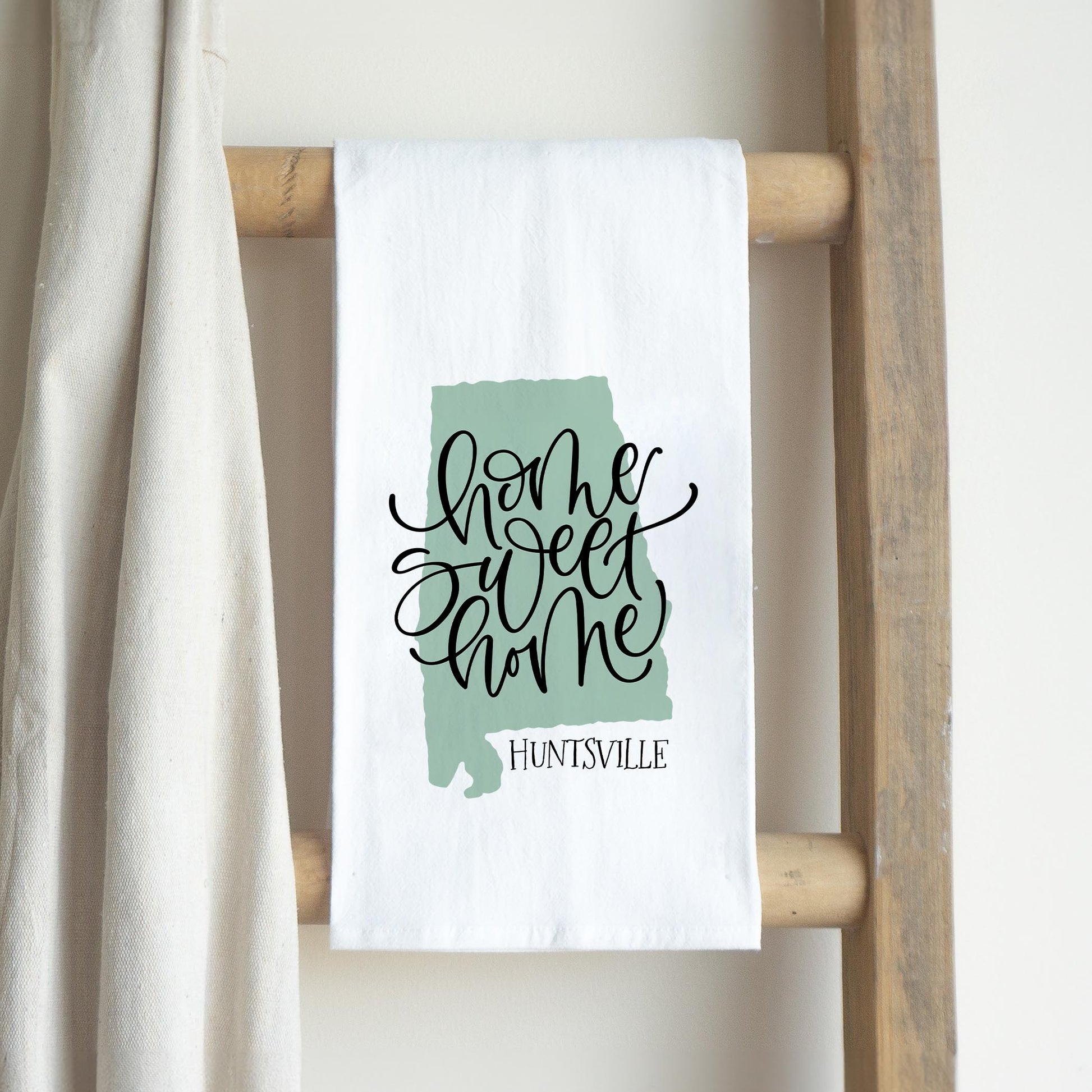Cotton Tea Towel White-Home Sweet Home Huntsville Alabama -2