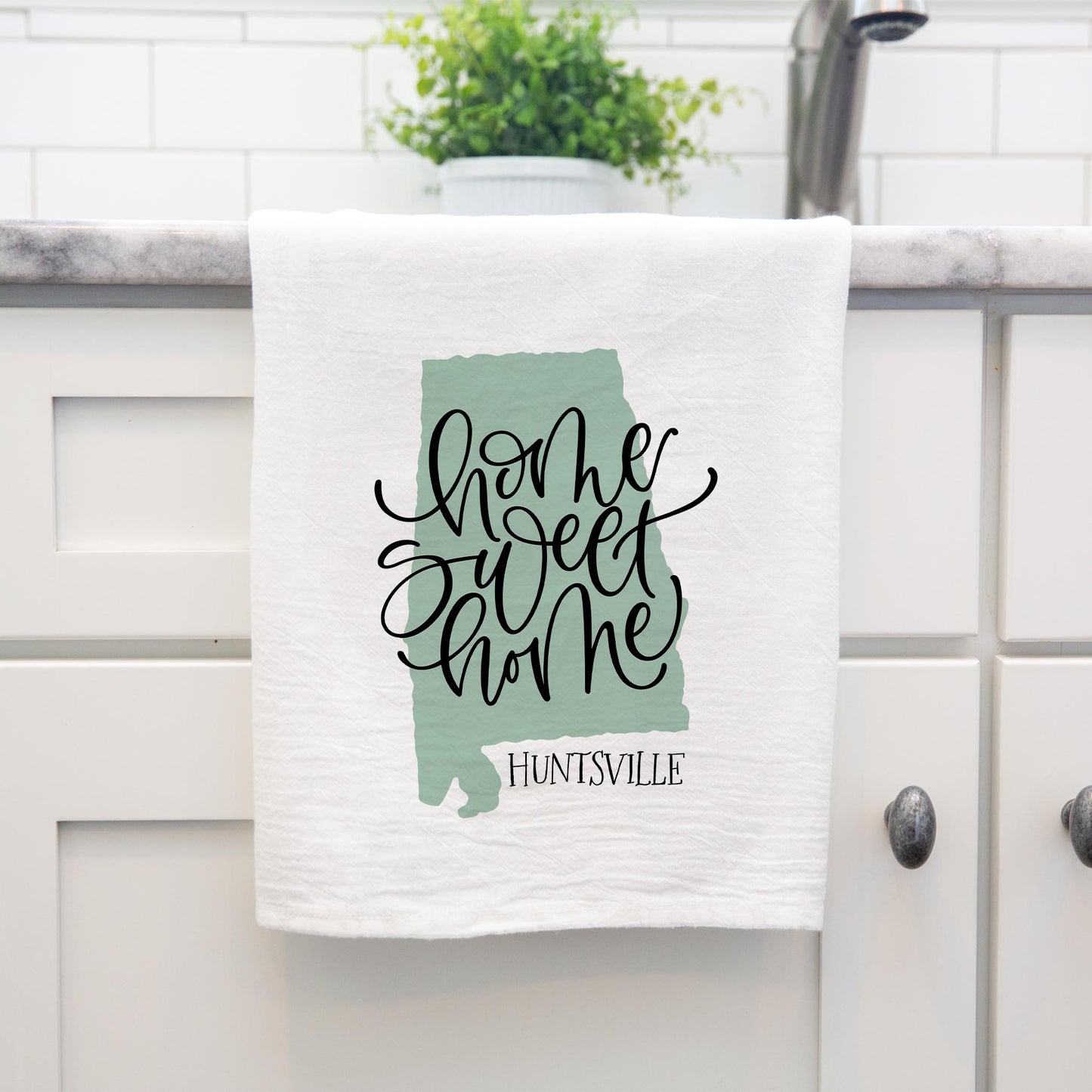 Cotton Tea Towel White-Home Sweet Home Huntsville Alabama -3