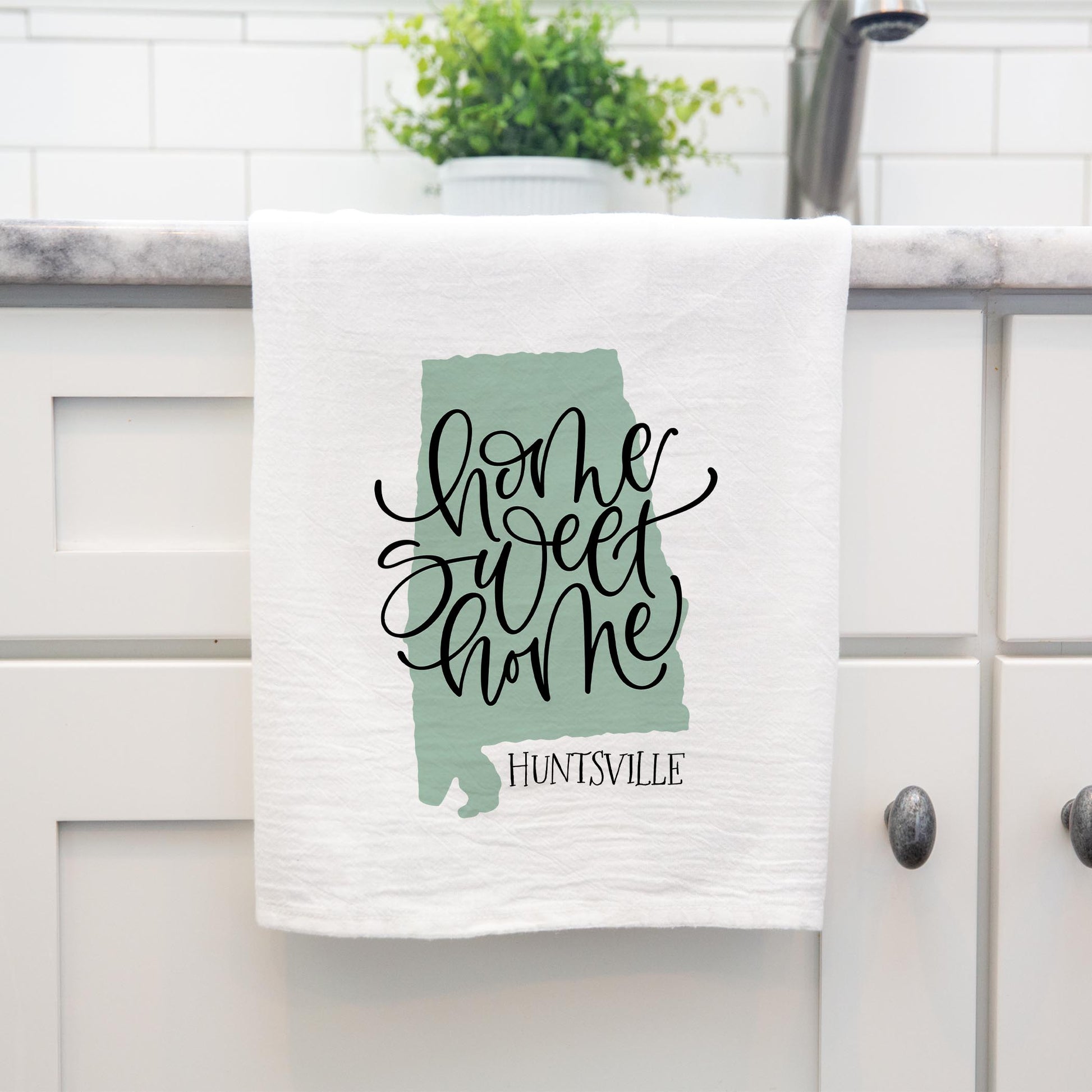 Cotton Tea Towel White-Home Sweet Home Huntsville Alabama -3