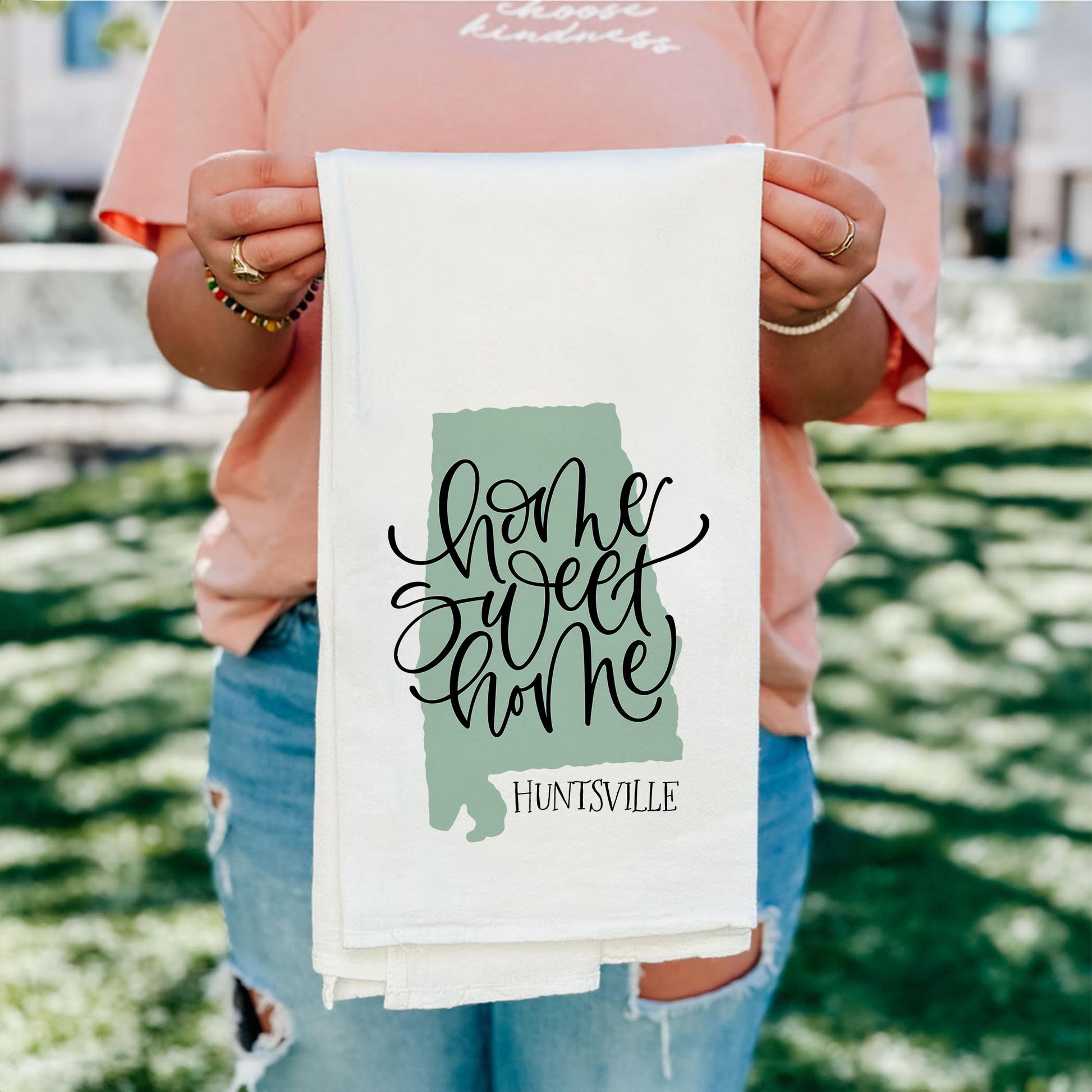 Cotton Tea Towel White-Home Sweet Home Huntsville Alabama -4