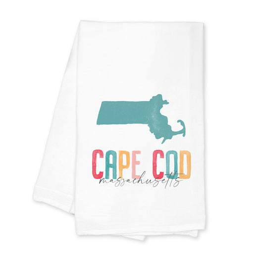 Cotton Tea Towel White-Watercolor City Cape Cod Massachusetts