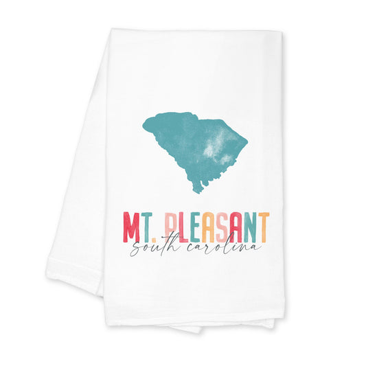 Cotton Tea Towel White-Watercolor City Mt. Pleasant South Carolina -0