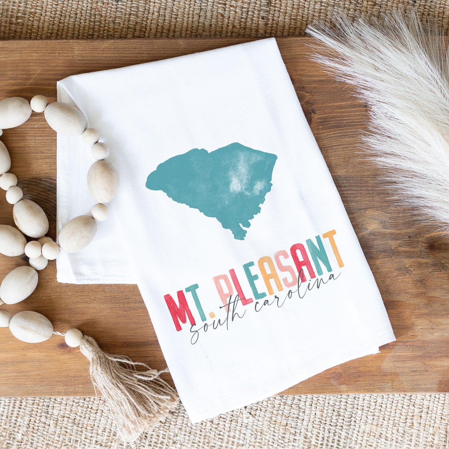 Cotton Tea Towel White-Watercolor City Mt. Pleasant South Carolina -1