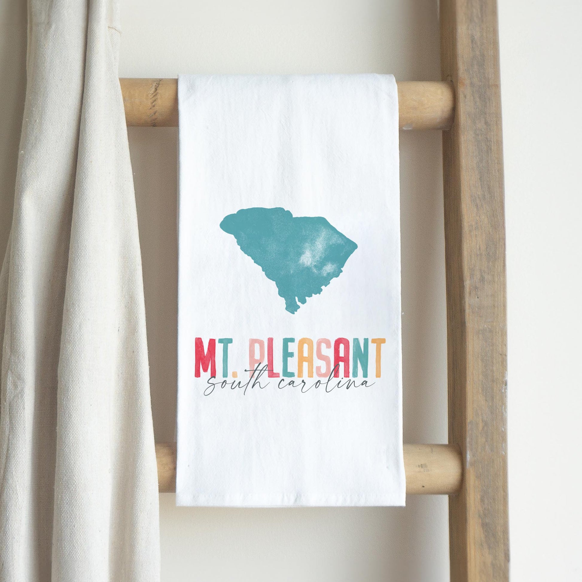 Cotton Tea Towel White-Watercolor City Mt. Pleasant South Carolina -2
