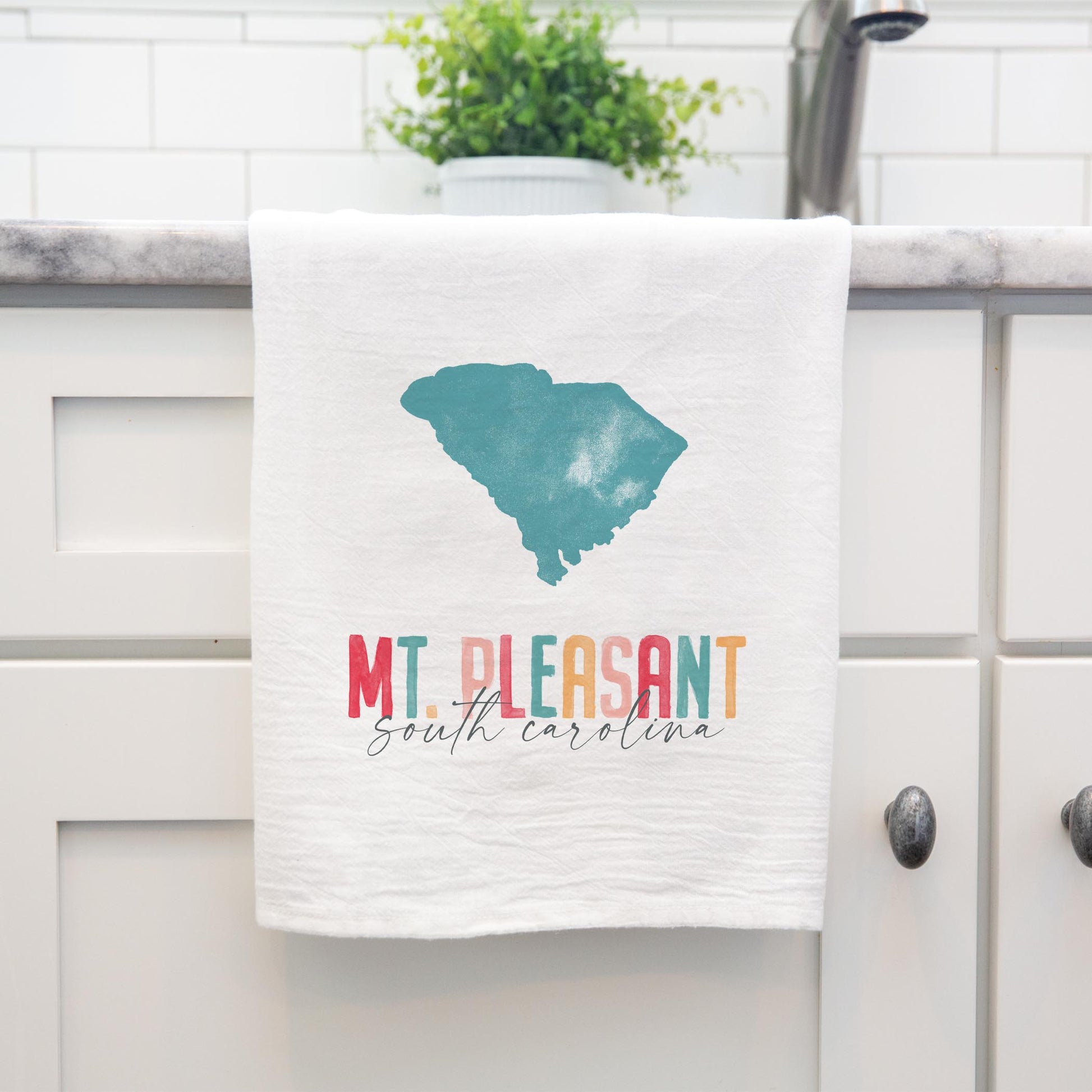 Cotton Tea Towel White-Watercolor City Mt. Pleasant South Carolina -3