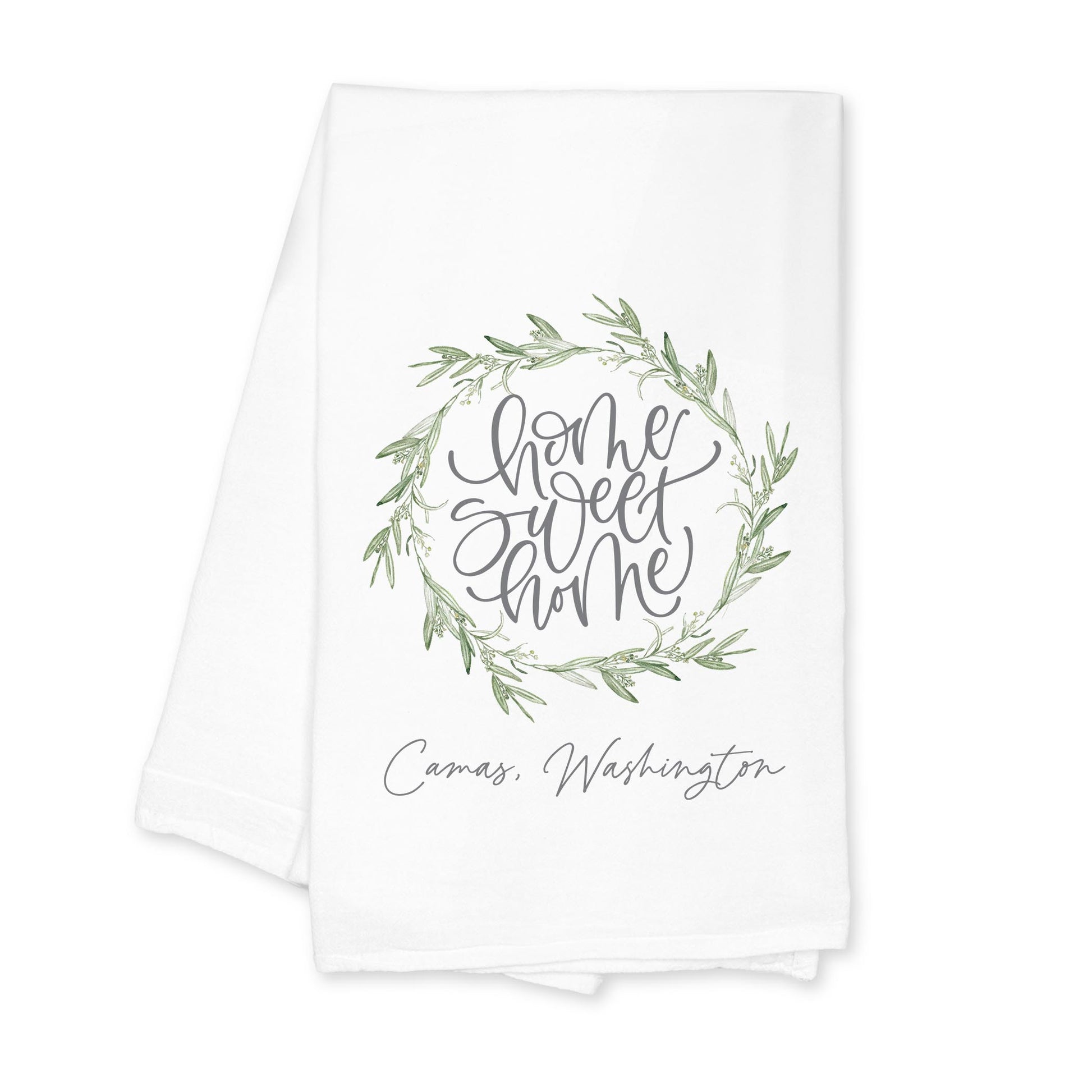 Cotton Tea Towel White-Home Sweet Home Camas Washington -0