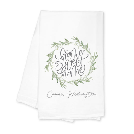 Cotton Tea Towel White-Home Sweet Home Camas Washington -0