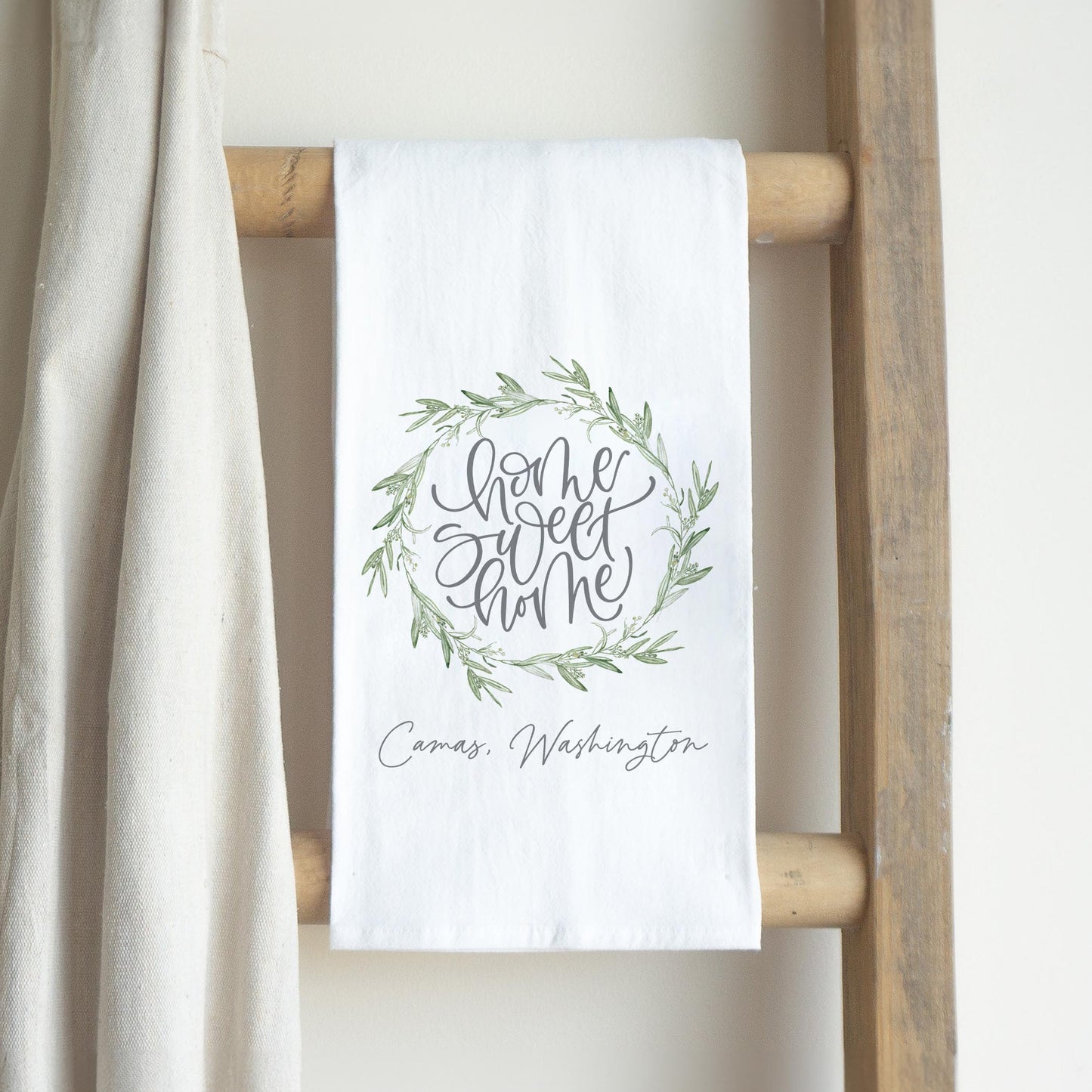 Cotton Tea Towel White-Home Sweet Home Camas Washington -2