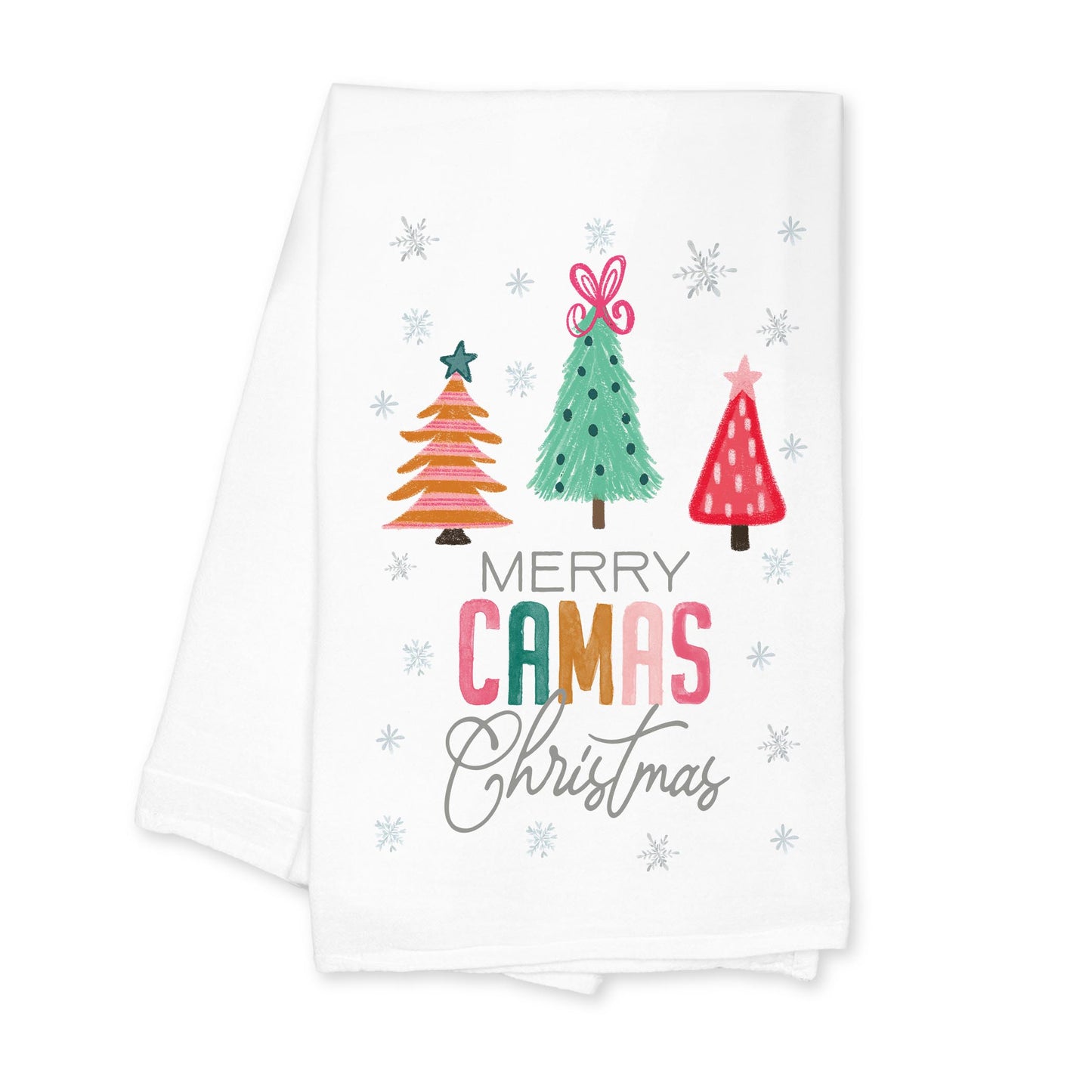 Cotton Tea Towel White-Merry Camas Christmas Bright -0