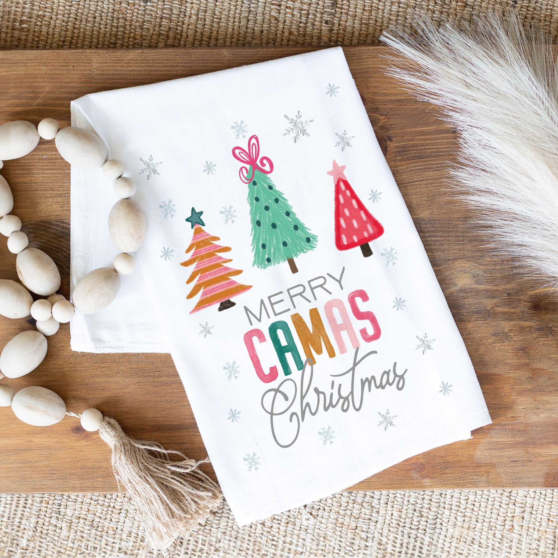 Cotton Tea Towel White-Merry Camas Christmas Bright -1