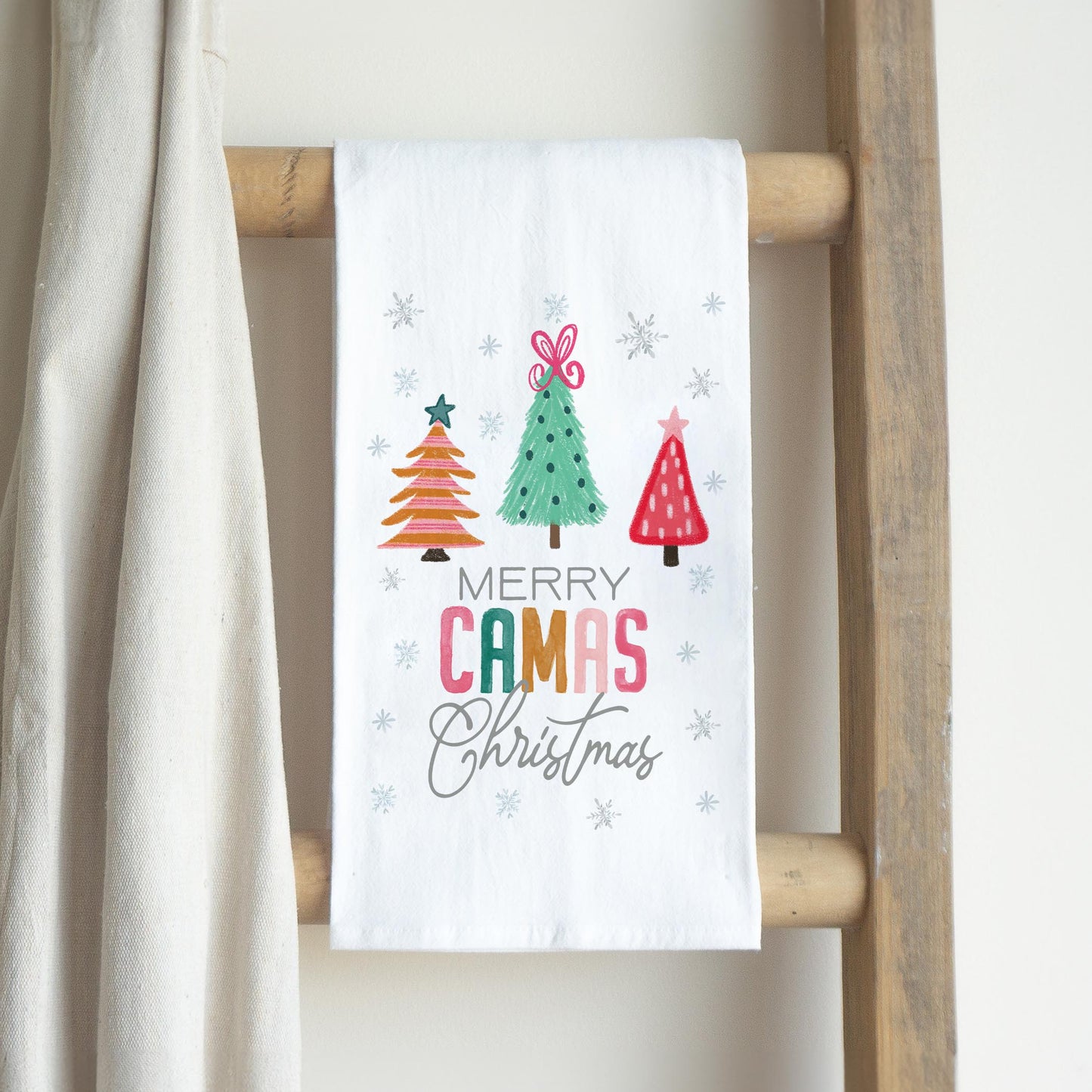 Cotton Tea Towel White-Merry Camas Christmas Bright -2