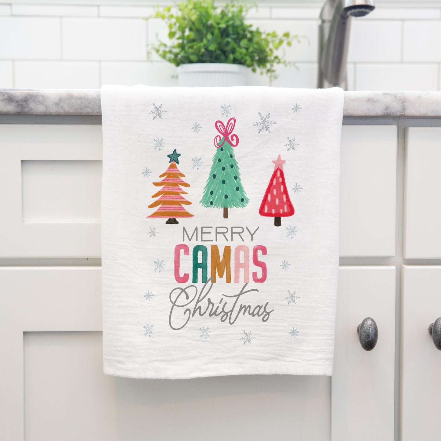 Cotton Tea Towel White-Merry Camas Christmas Bright -3
