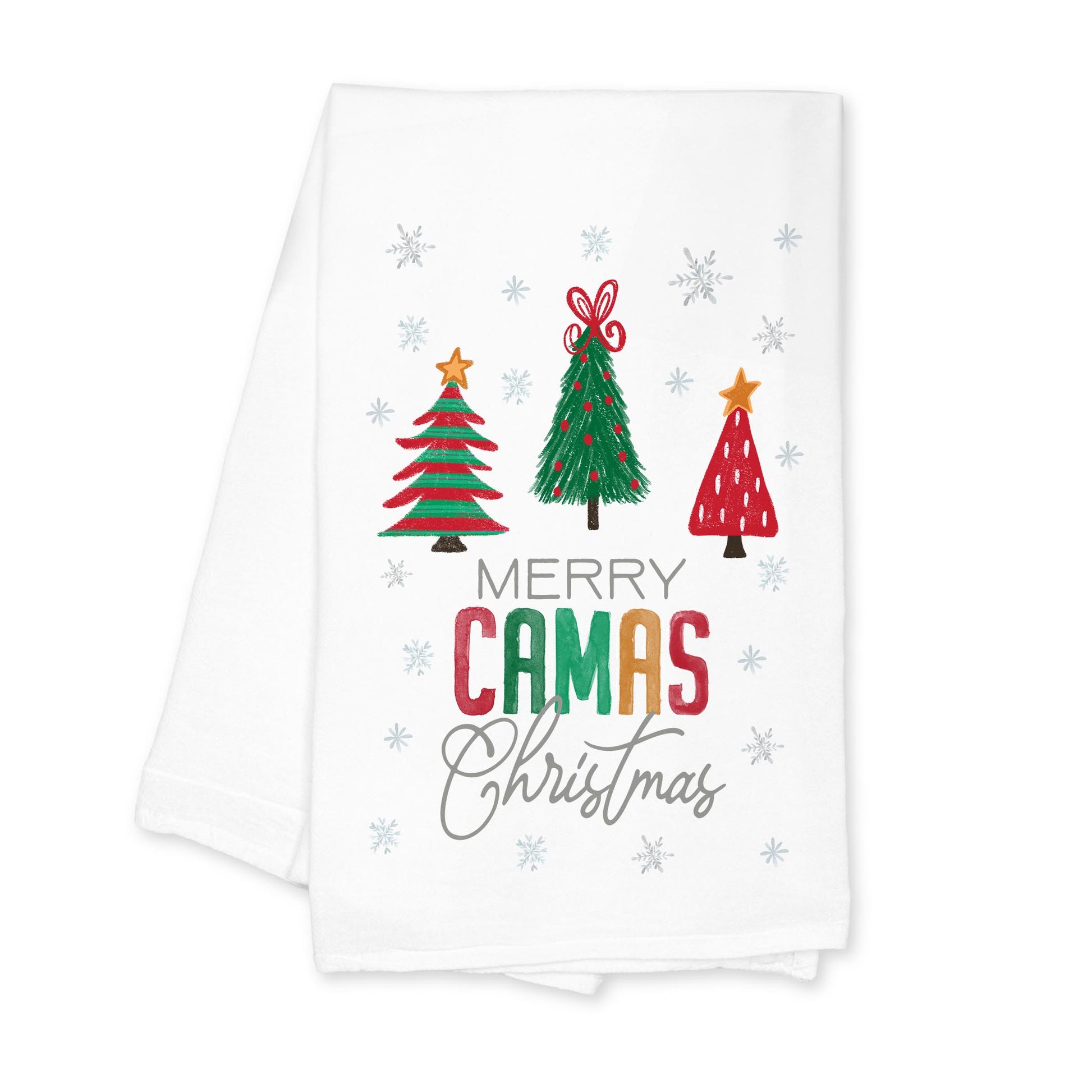 Cotton Tea Towel White-Merry Camas Christmas Traditional -0