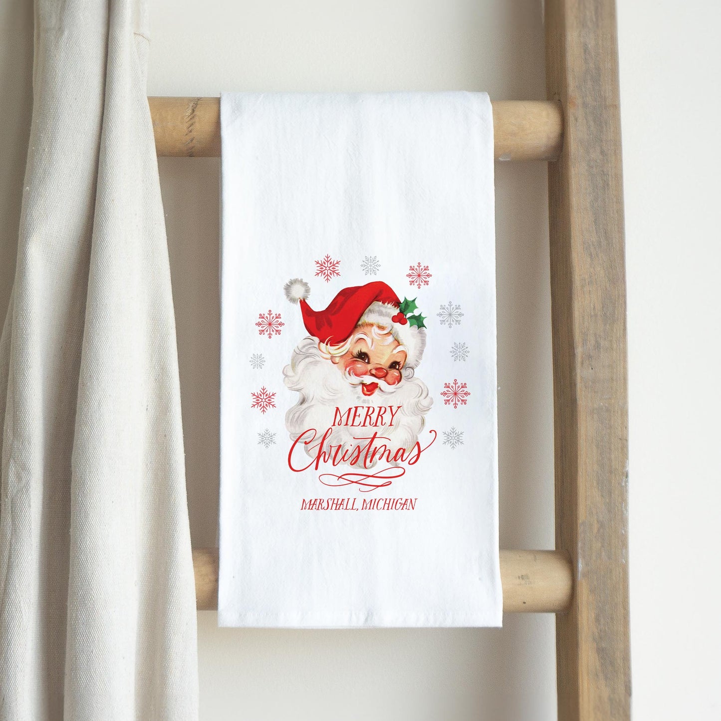 Cotton Tea Towel White-Classic Santa Marshall Michigan -2