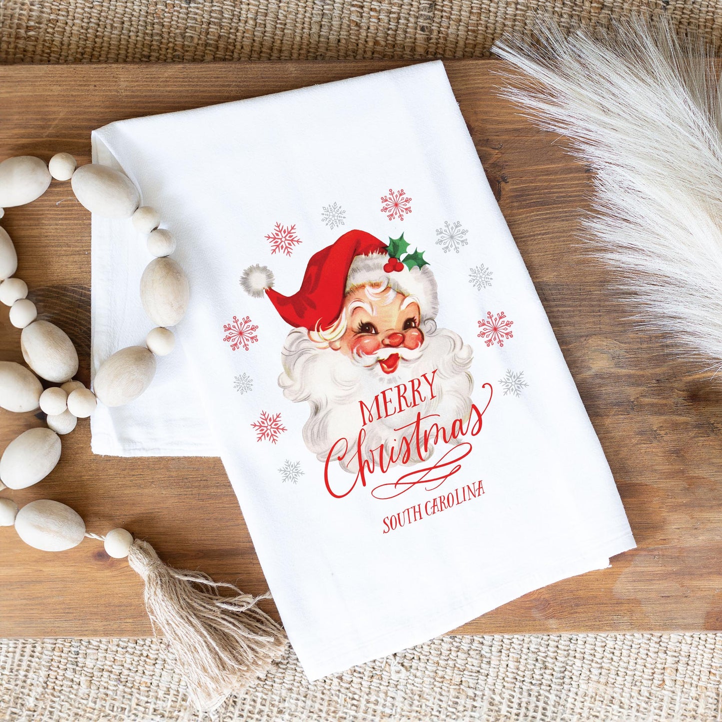 Cotton Tea Towel White-Classic Santa Fort Mill South Carolina