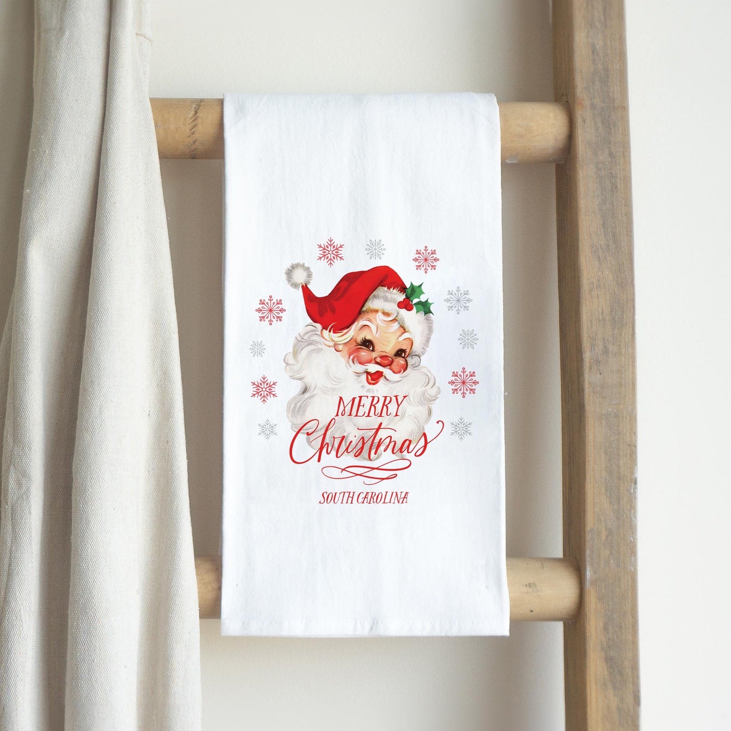 Cotton Tea Towel White-Classic Santa Fort Mill South Carolina