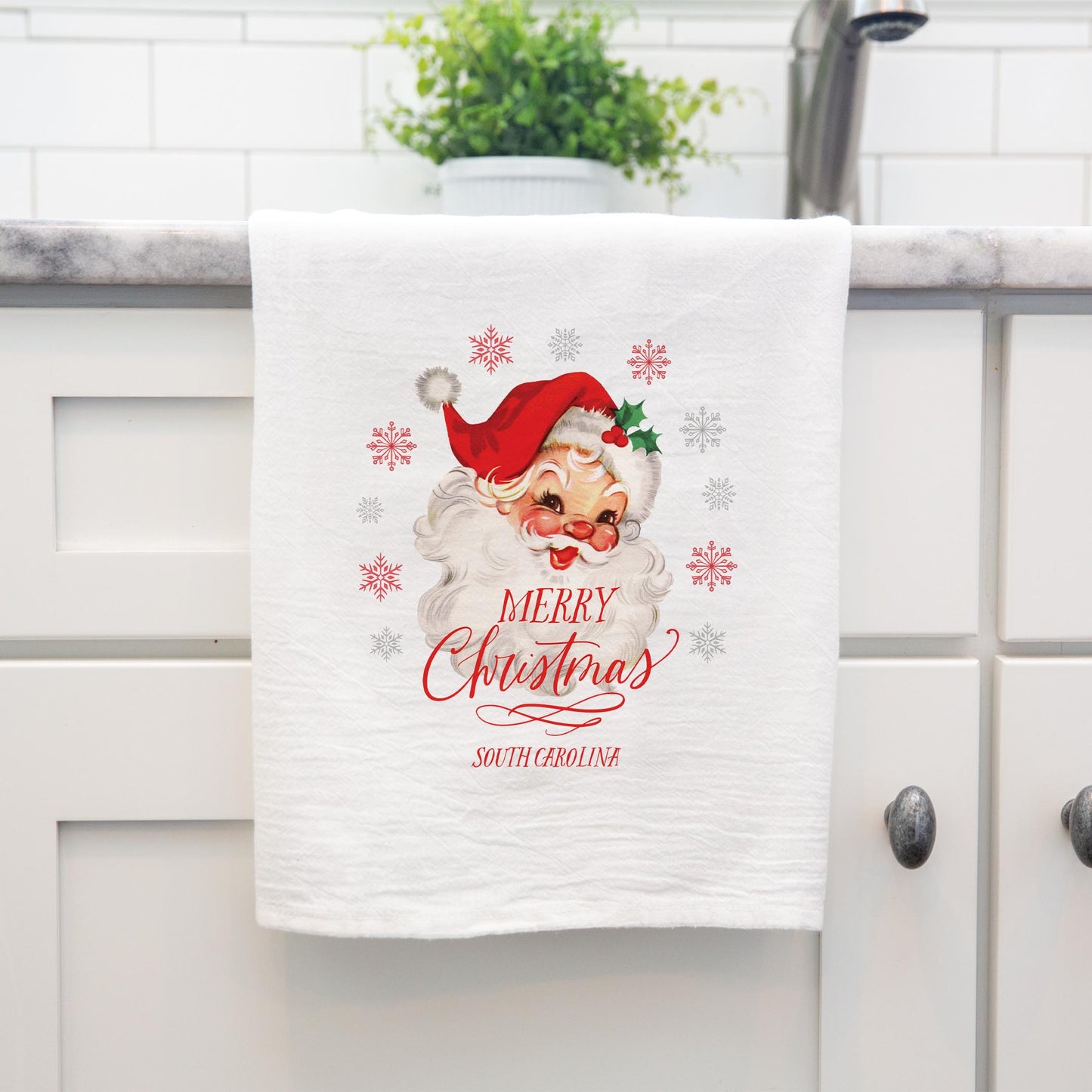 Cotton Tea Towel White-Classic Santa Fort Mill South Carolina