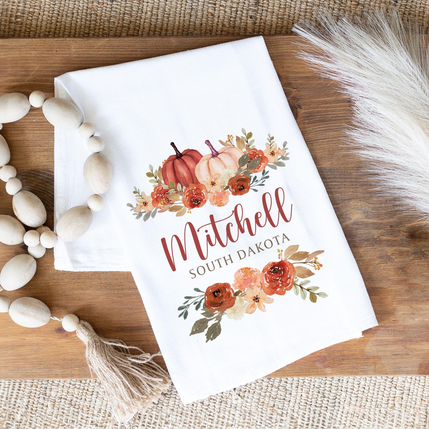 Cotton Tea Towel White-Fall & Harvest Mitchell South Dakota