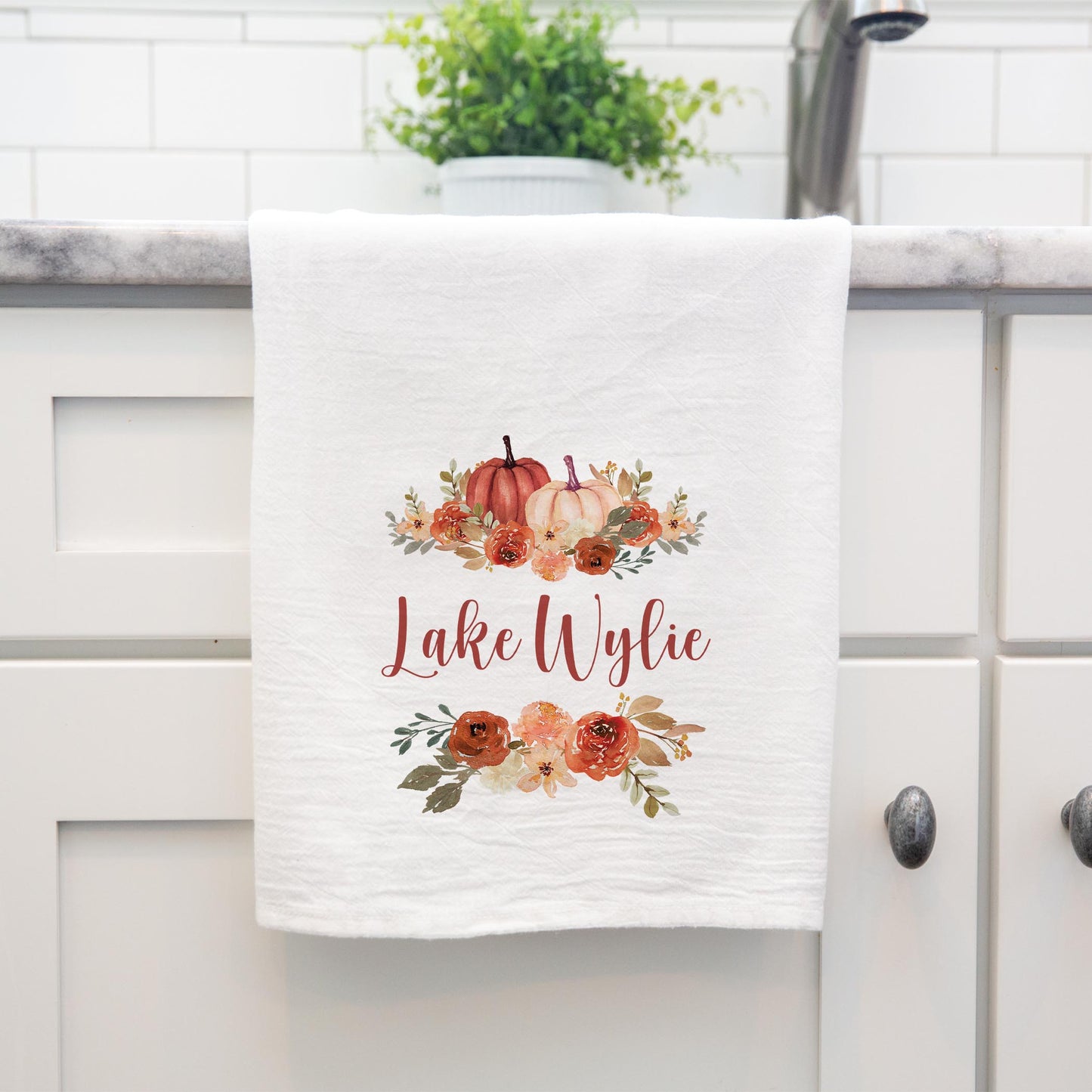 Cotton Tea Towel White-Fall & Harvest Lake Wylie -3