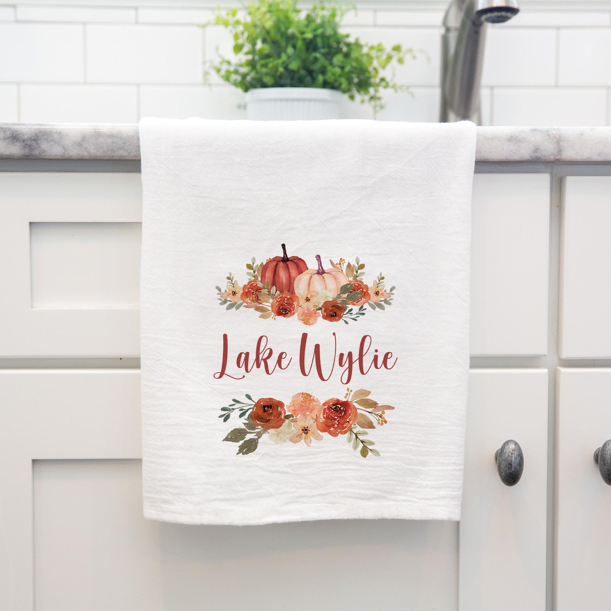 Cotton Tea Towel White-Fall & Harvest Lake Wylie -3