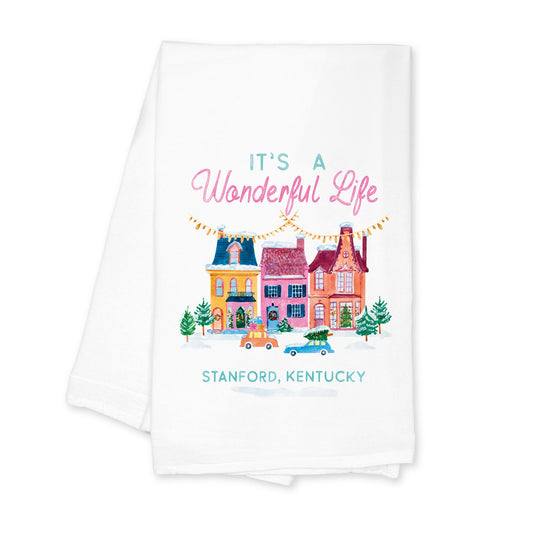 Cotton Tea Towel White-It's A Wonderful Life Stanford Kentucky -0