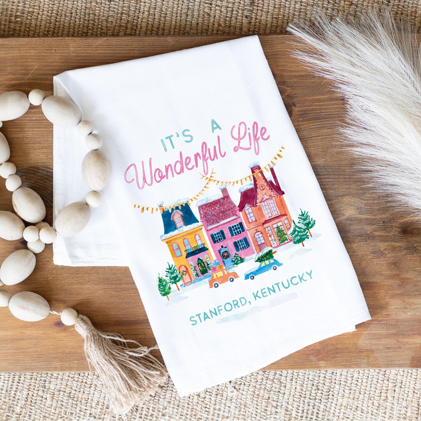 Cotton Tea Towel White-It's A Wonderful Life Stanford Kentucky -1