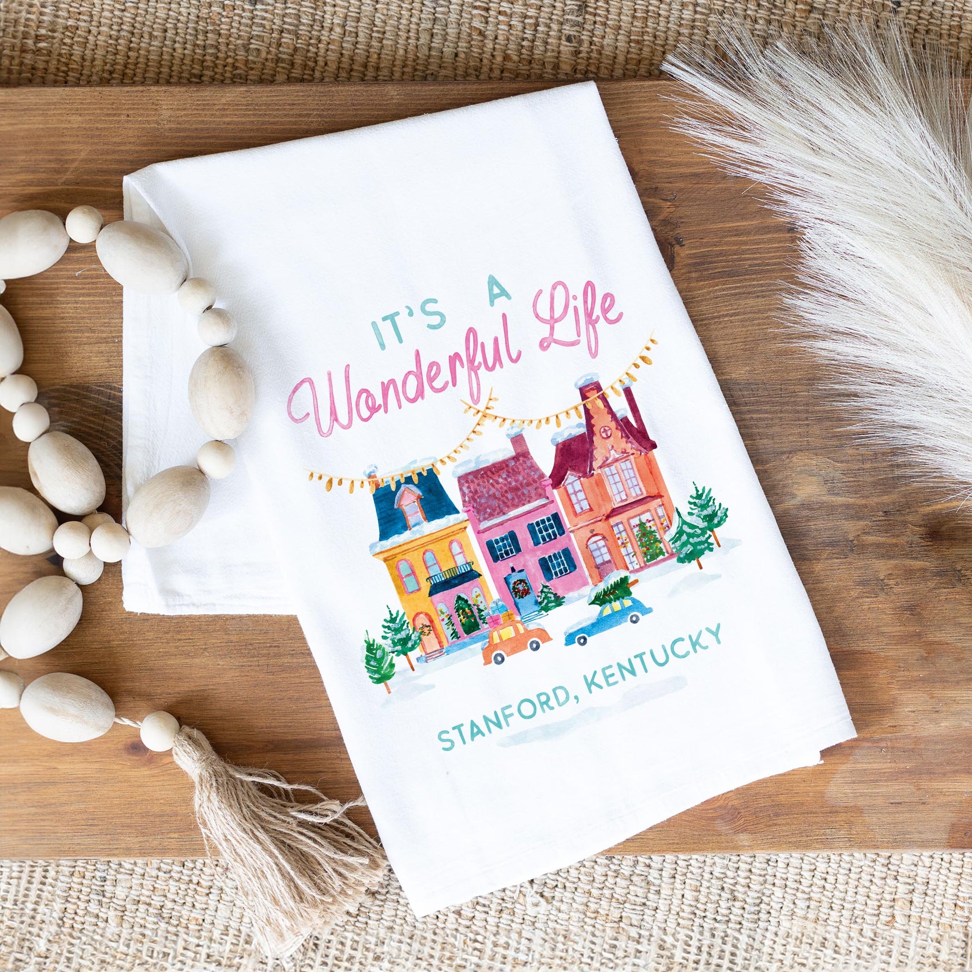 Cotton Tea Towel White-It's A Wonderful Life Stanford Kentucky -1