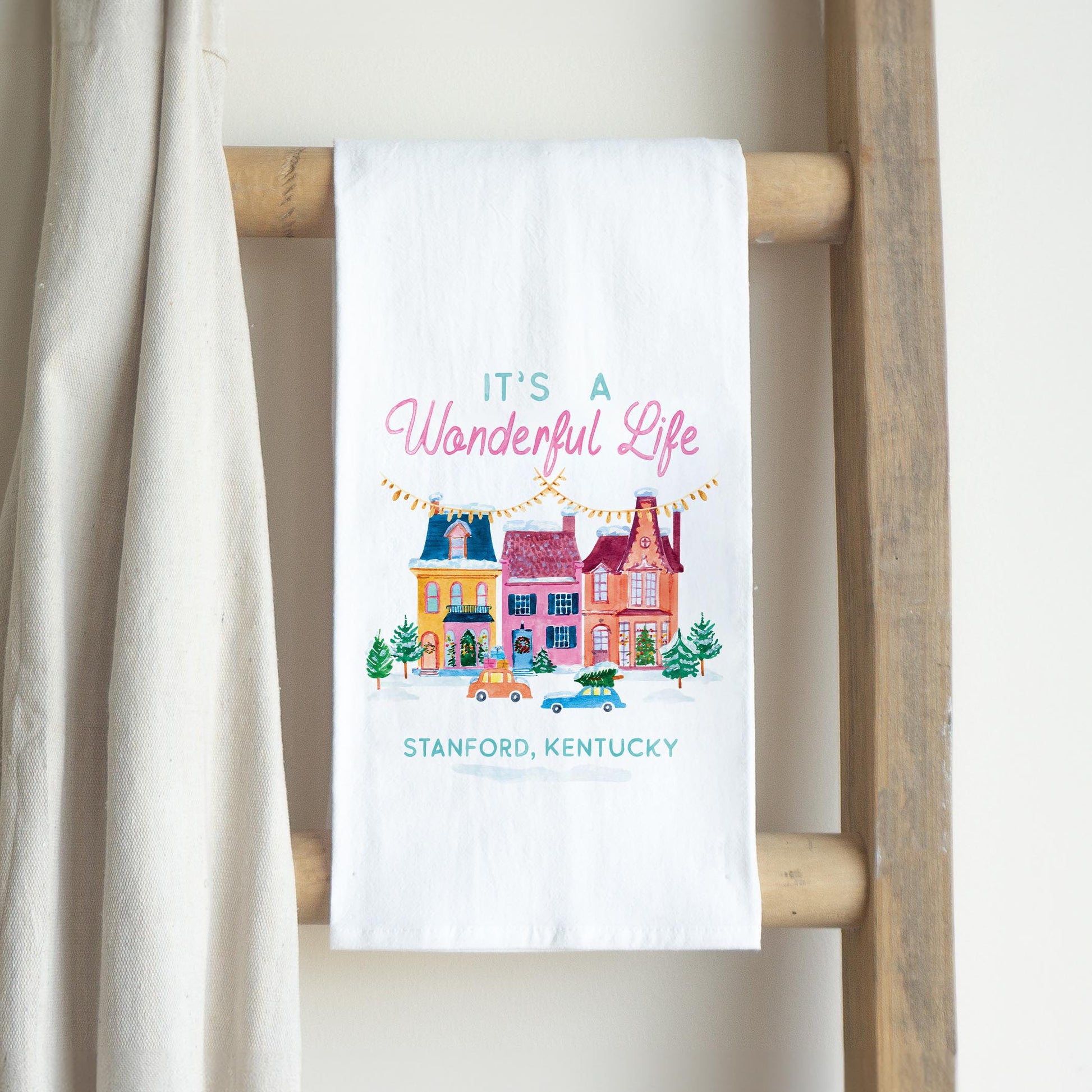 Cotton Tea Towel White-It's A Wonderful Life Stanford Kentucky -2