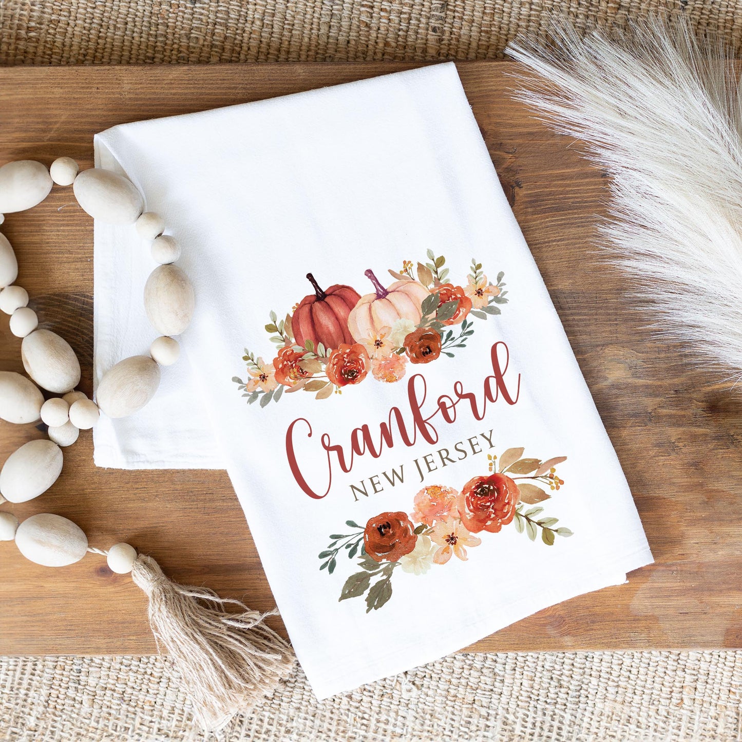 Cotton Tea Towel White-Fall & Harvest Cranford New Jersey