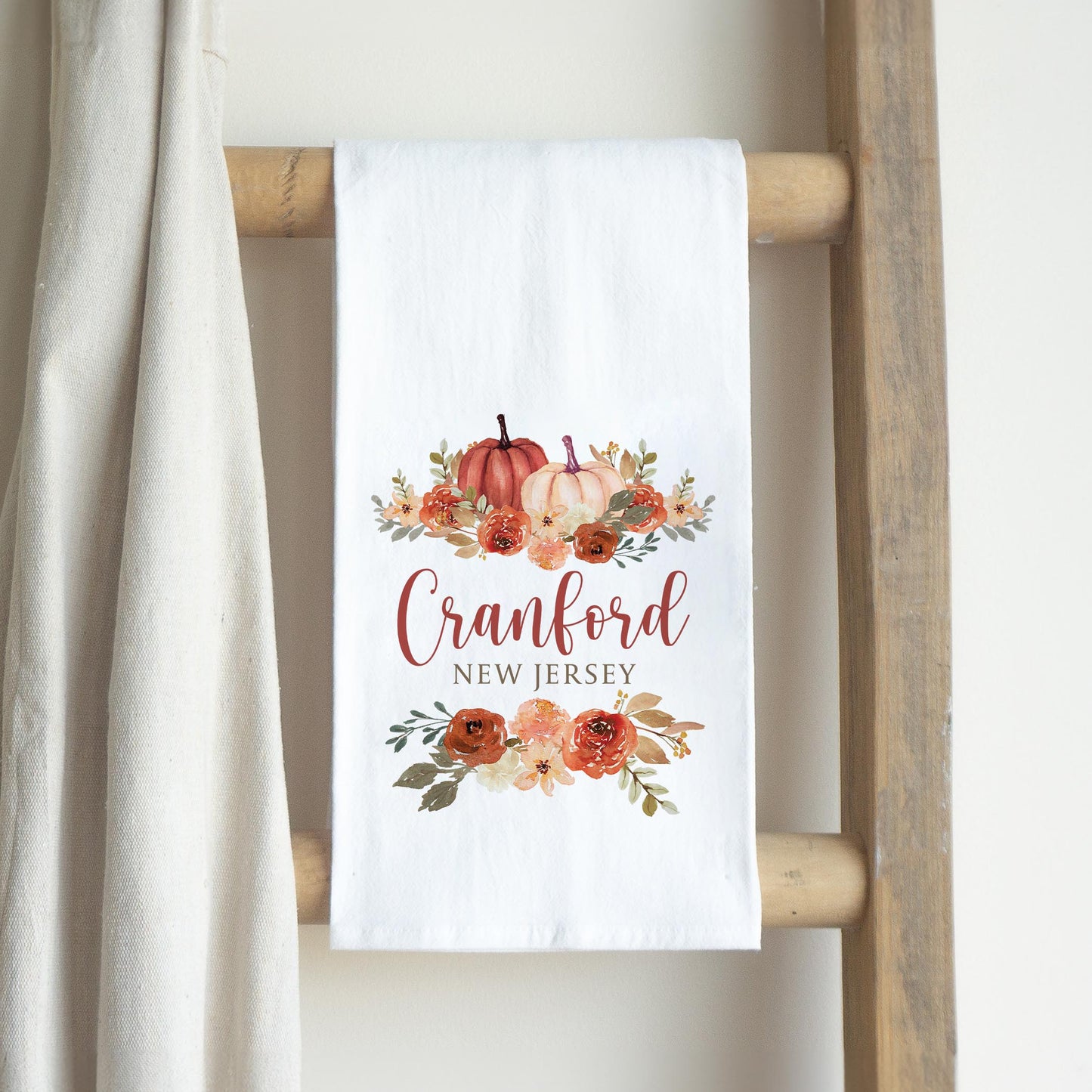 Cotton Tea Towel White-Fall & Harvest Cranford New Jersey