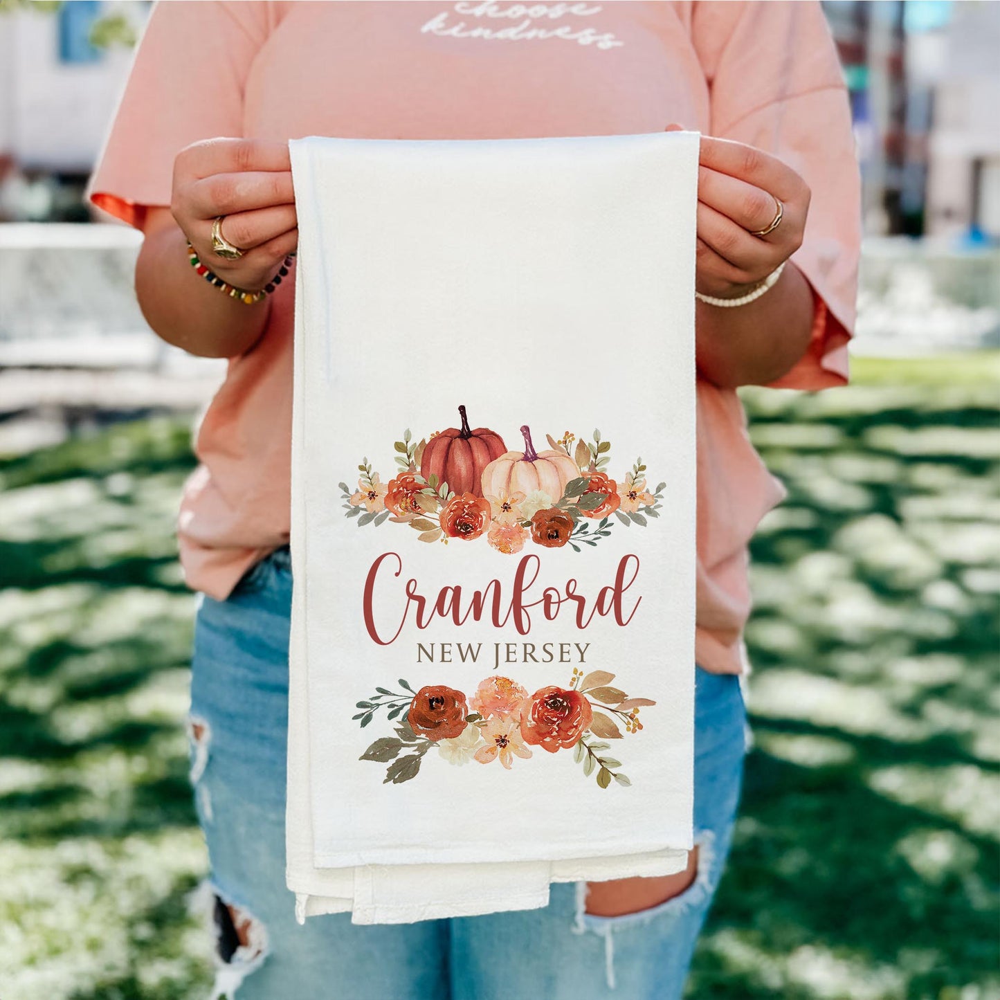Cotton Tea Towel White-Fall & Harvest Cranford New Jersey