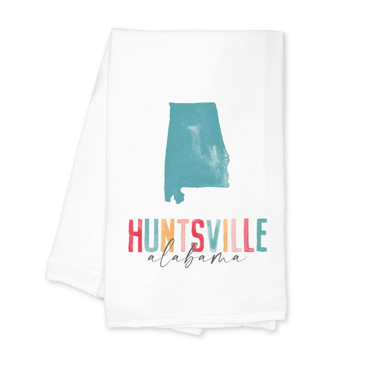 Cotton Tea Towel White-Watercolor City Huntsville Alabama -0