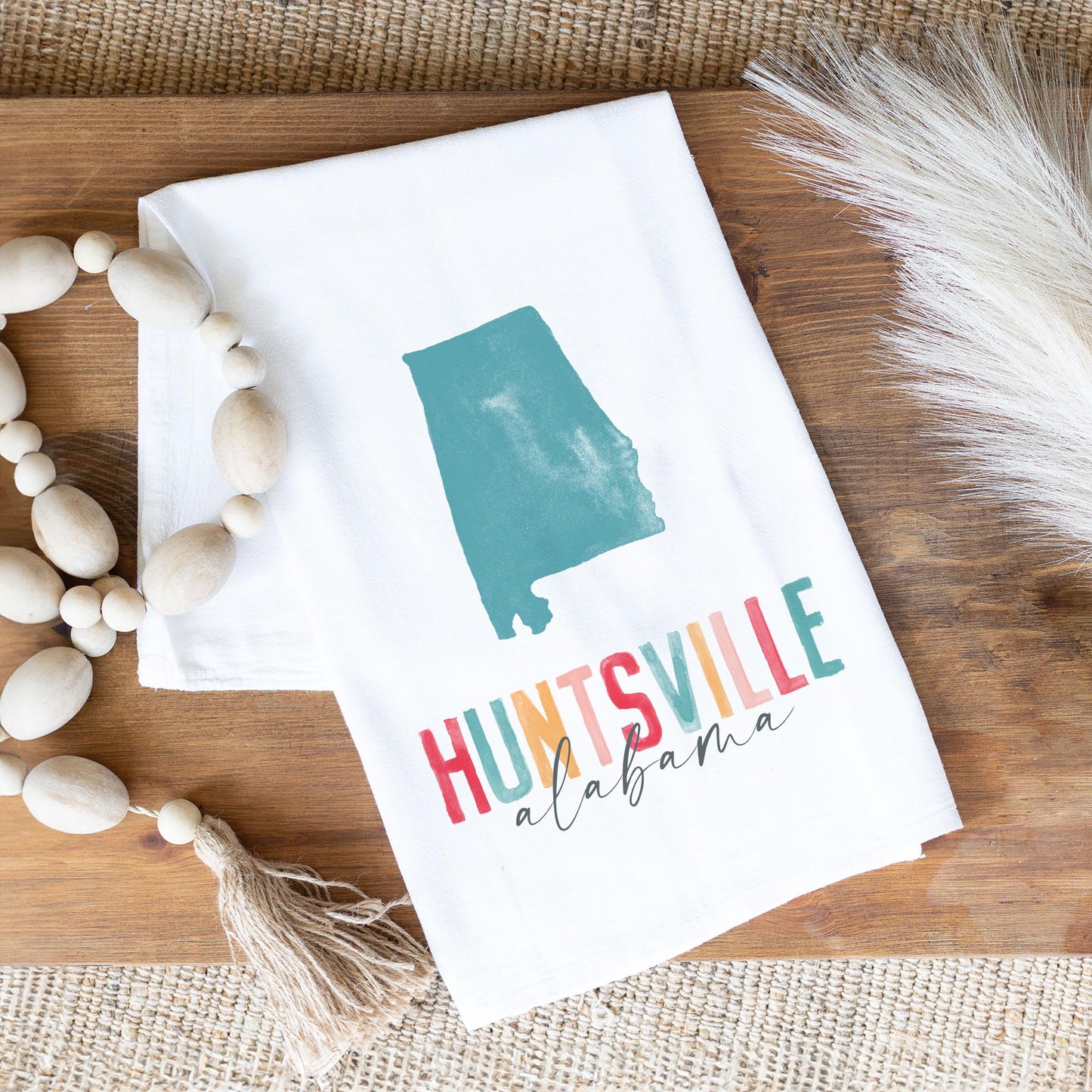 Cotton Tea Towel White-Watercolor City Huntsville Alabama -1