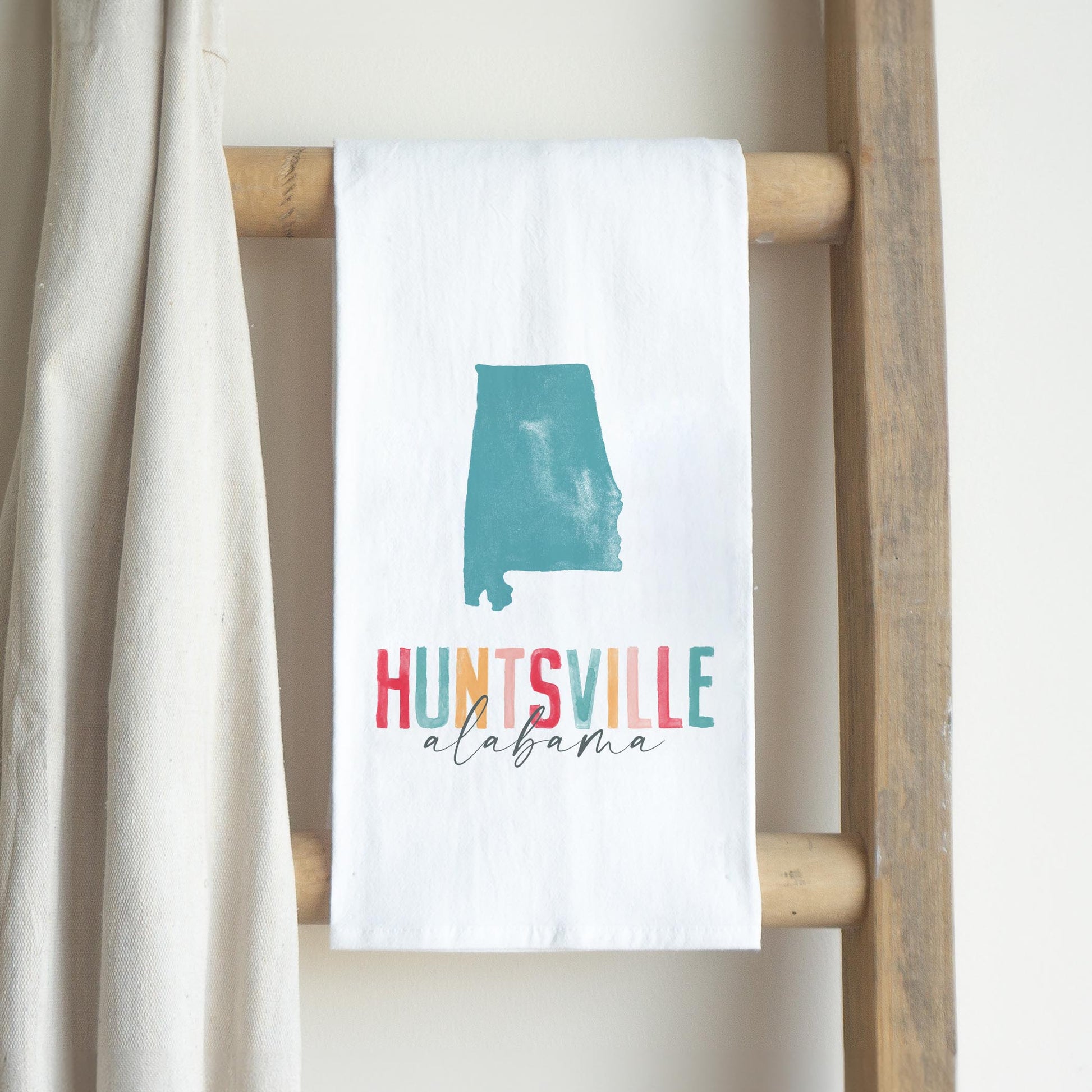 Cotton Tea Towel White-Watercolor City Huntsville Alabama -2