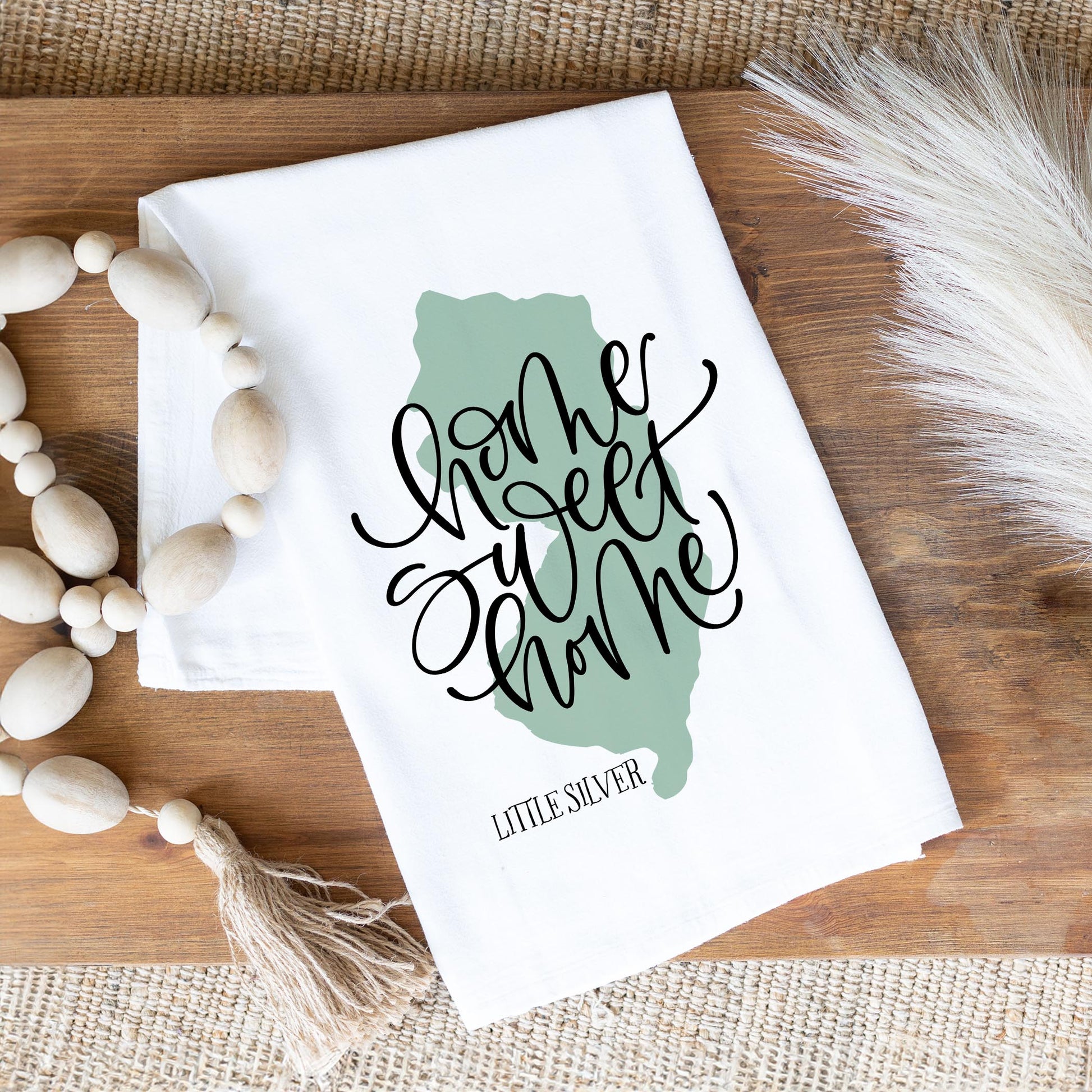 Cotton Tea Towel White-Home Sweet Home Little Silver New Jersey -1