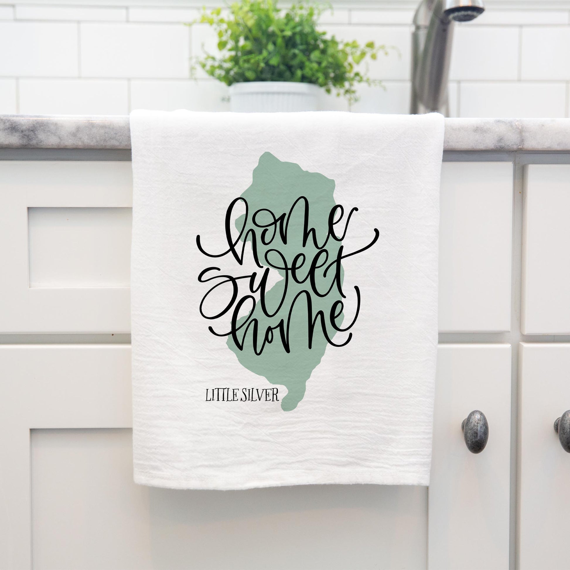 Cotton Tea Towel White-Home Sweet Home Little Silver New Jersey -3
